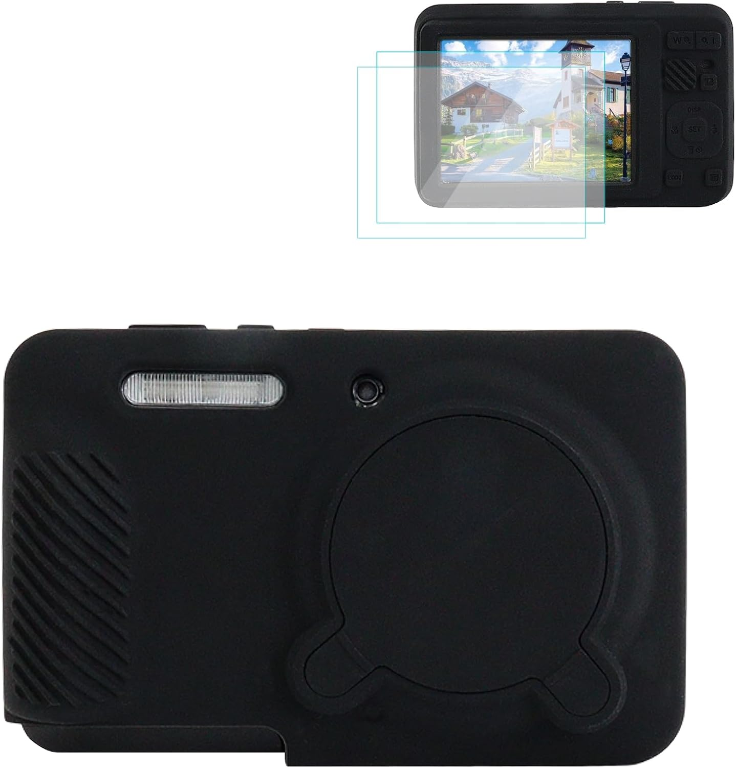 Rieibi Silicone Case for Kodak PIXPRO FZ55 Case, Accessories for Kodak PIXPRO FZ55 Camera Case with 2 Pcs Screen Protectors, Detachable Lens Cover for PIXPRO FZ55 Camera，Black