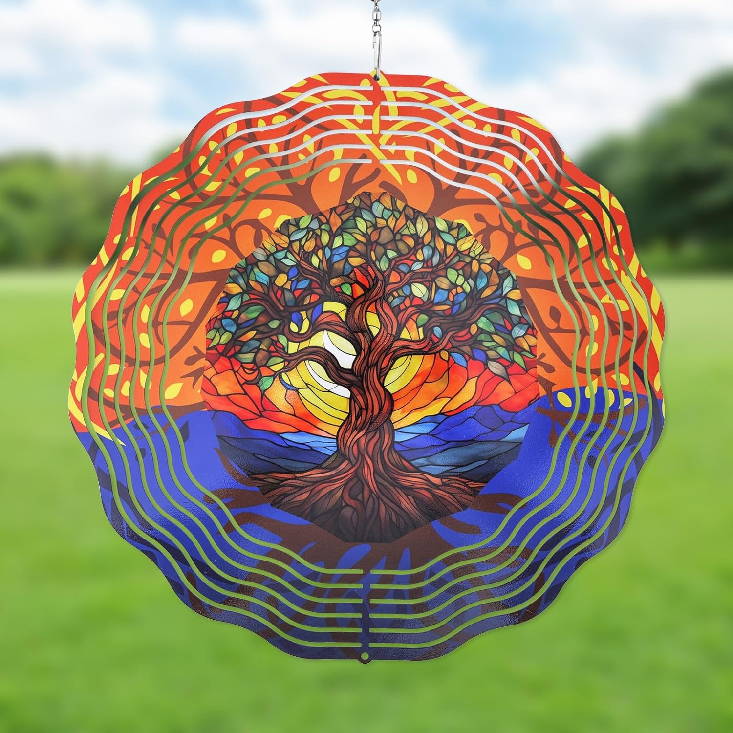 Tree of Life Wind Chime, Hanging Metal Wind Spinner Outdoor Metal Wind Chime 3D Rotating Wind Chime for Yard Art Window Decoration