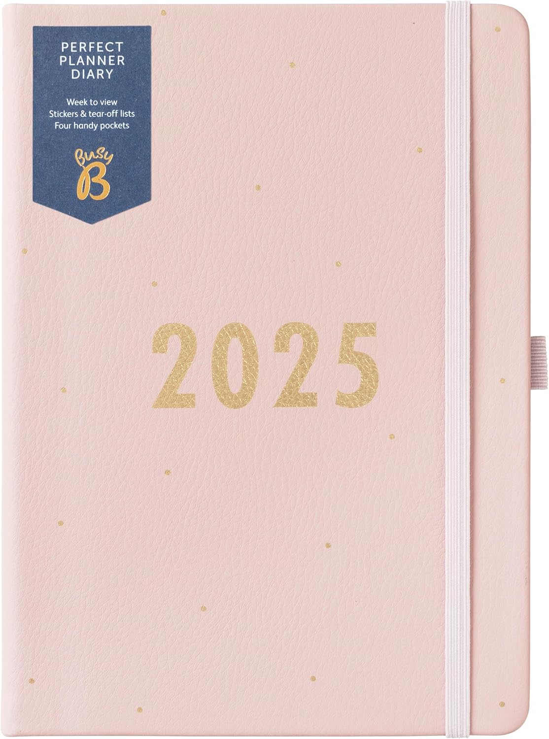 Busy B 2025 Weekly Diary Planner with Pink Faux Leather Cover - A5 Daily Life Organiser, Jan-Dec - Pockets, Stickers & Notes Pages - Compact Design for Work, Home & School Planning image number 1