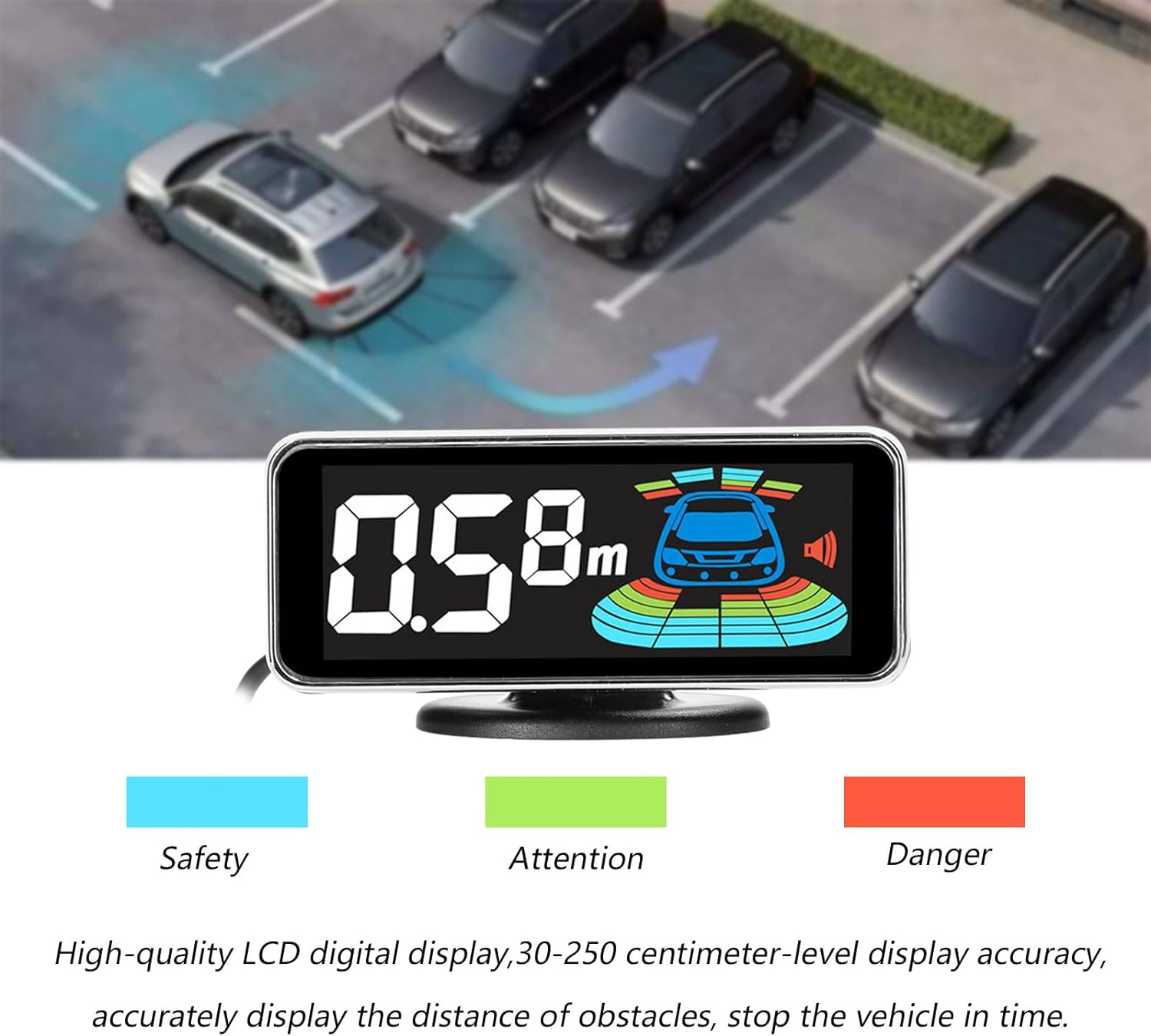 Weytoll Car Parking Sensor Rear Reversing Radars System with 8 Parking Sensors Distance Detection LCD Distance Display Sound Warning Buzzer White image number 6