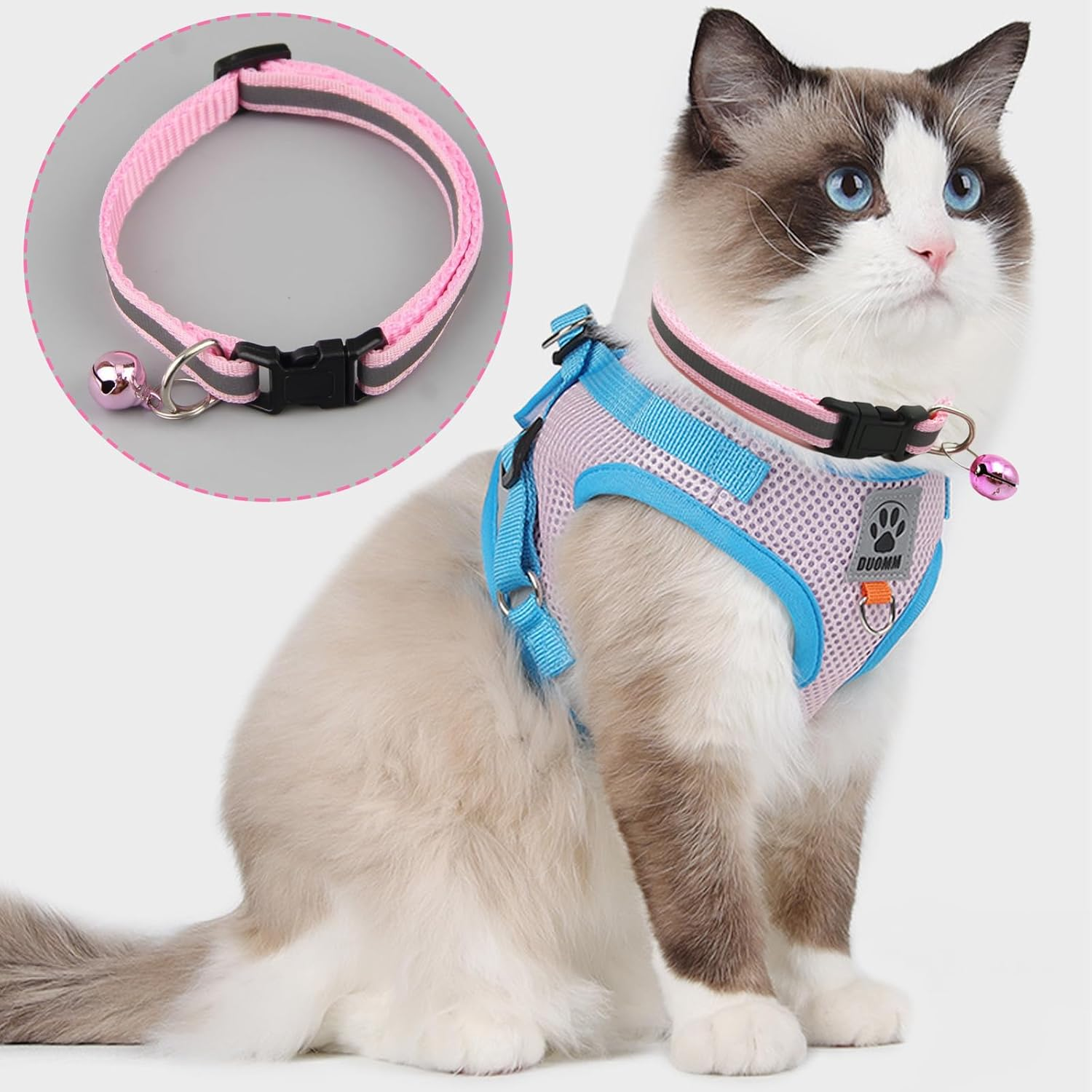 TYXHXTF Cat Harness and Lead Set, Soft Mesh Harness for Cats, Escape Proof Cat Kitten Walking Vest, Adjustable Reflective Strips Vest Harnesses with Collar, for Small Cats Pets(S Pink)