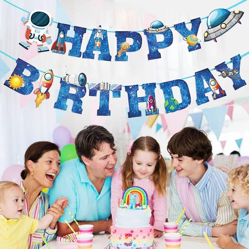 Outer Space Theme Birthday Banner Happy Birthday 15 PCS Galaxy Party Sign, Birthday Party Decorations，Outer Space Theme Decorations, Astronaut Party Supplies. image number 1