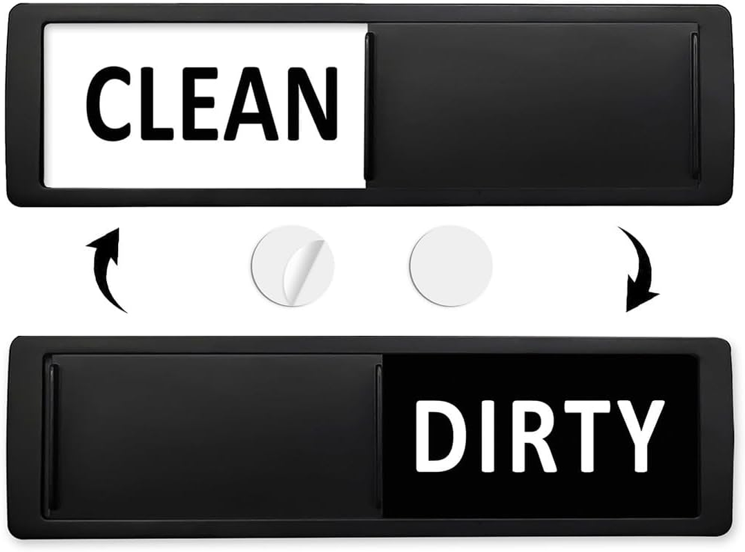 Dishwasher Magnet Clean Dirty Sign, Clean Dirty Sign Accessories for Dishwasher Non-Scratch/Super Strong Soft Magnet with Optional Adhesives/Easy to Read & Slide (Black& White)