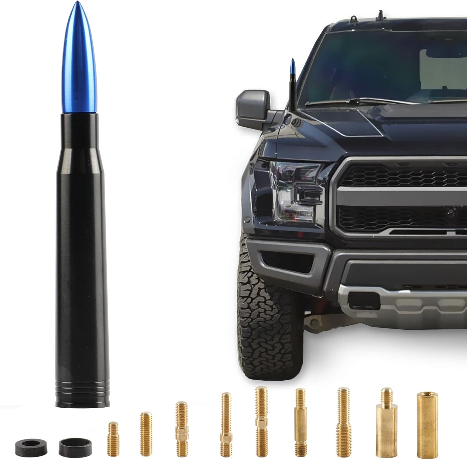 BJSIA Universal Car Antenna Compatible with Ford F150 F250 F350 Super Duty Raptor Dodge RAM 1500 2500 3500 Antenna - Made of Rugged Billet and Aluminum, Black, Car Accessories