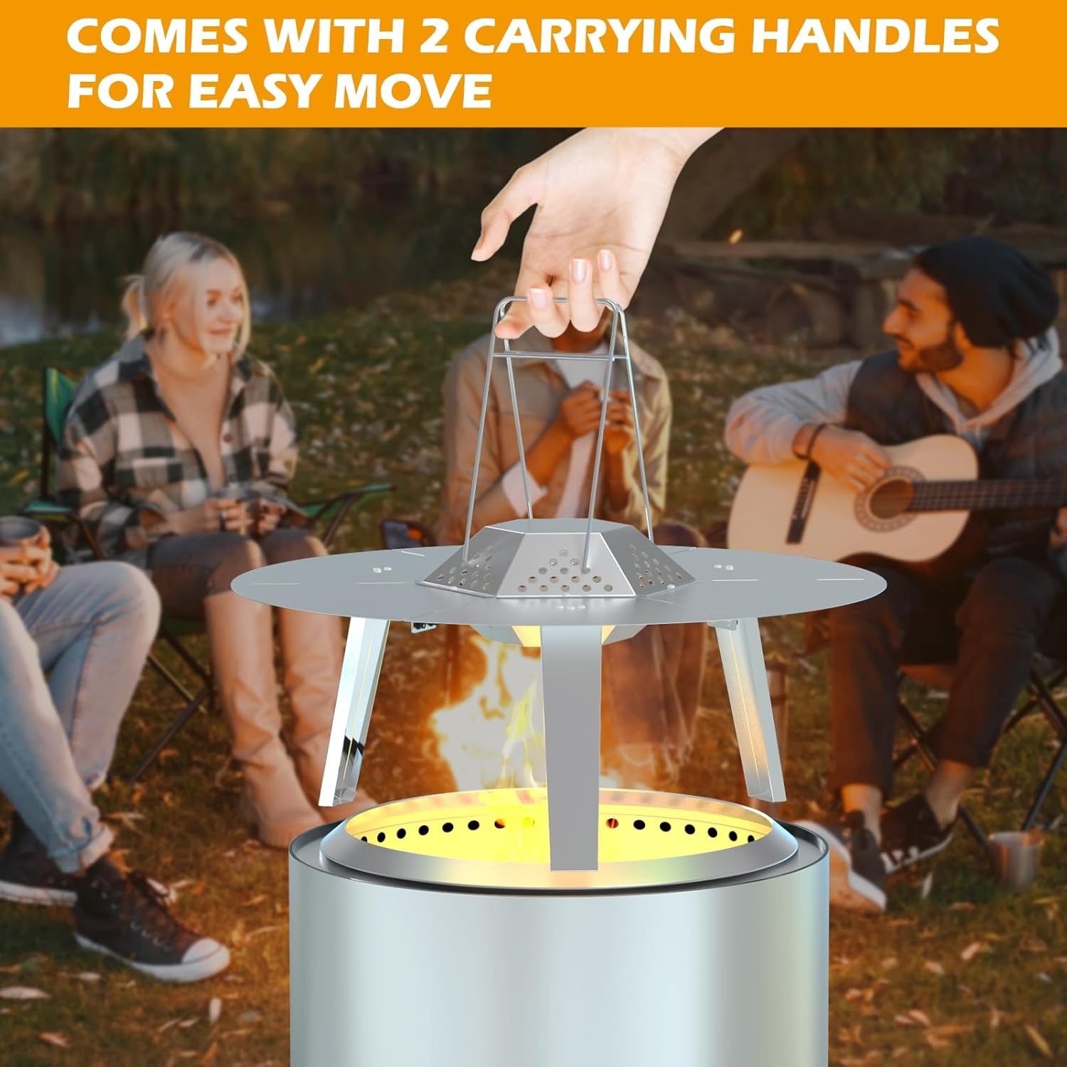 Heat Deflector for Solo Stove Bonfire 19" Accessories Stainless Steel Heat Diffuser for Firepit Captures and Redirects Warmth with Handle and Legs for Outdoor image number 1