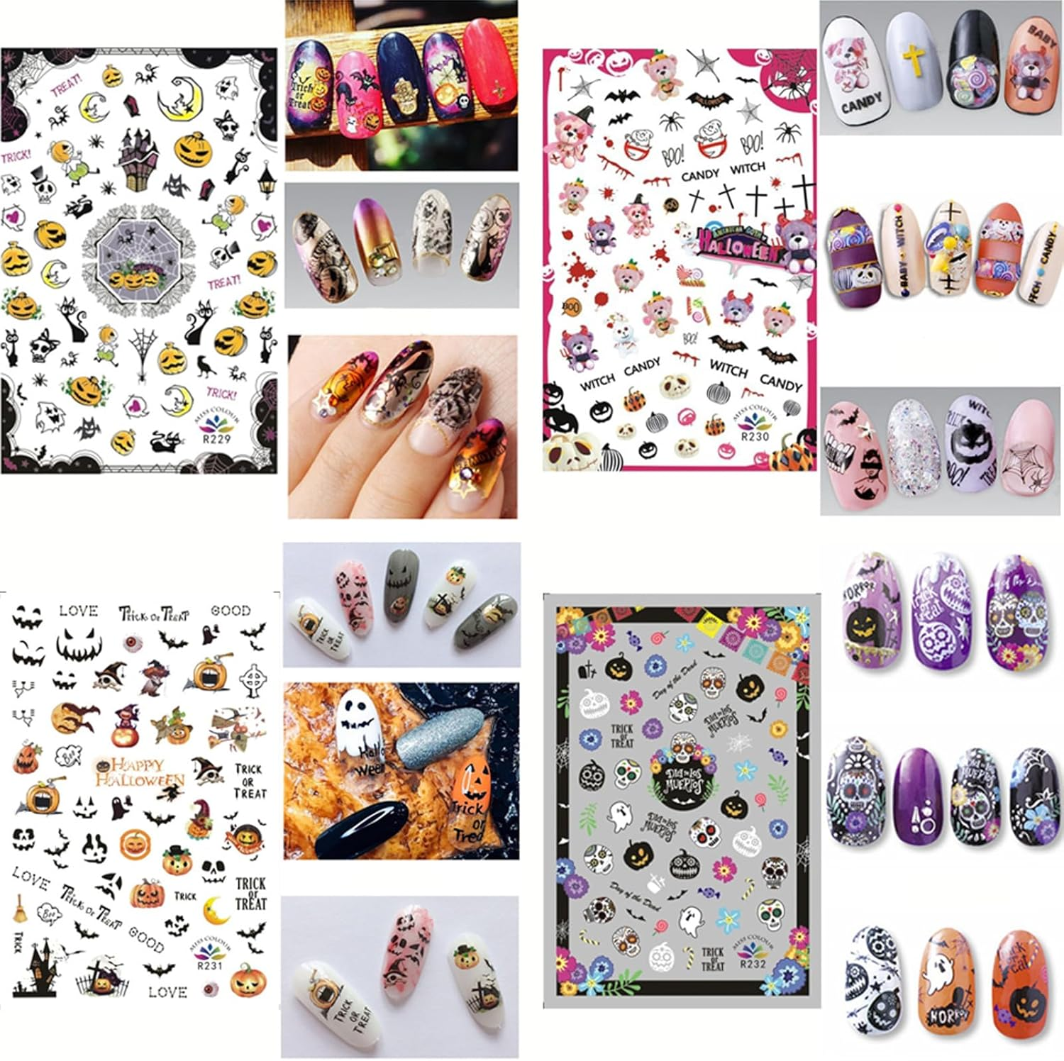 840 Pcs Halloween Nail Art Stickers, 12 Sheets Self-Adhesive DIY Nail Decorations for Halloween Party image number 4