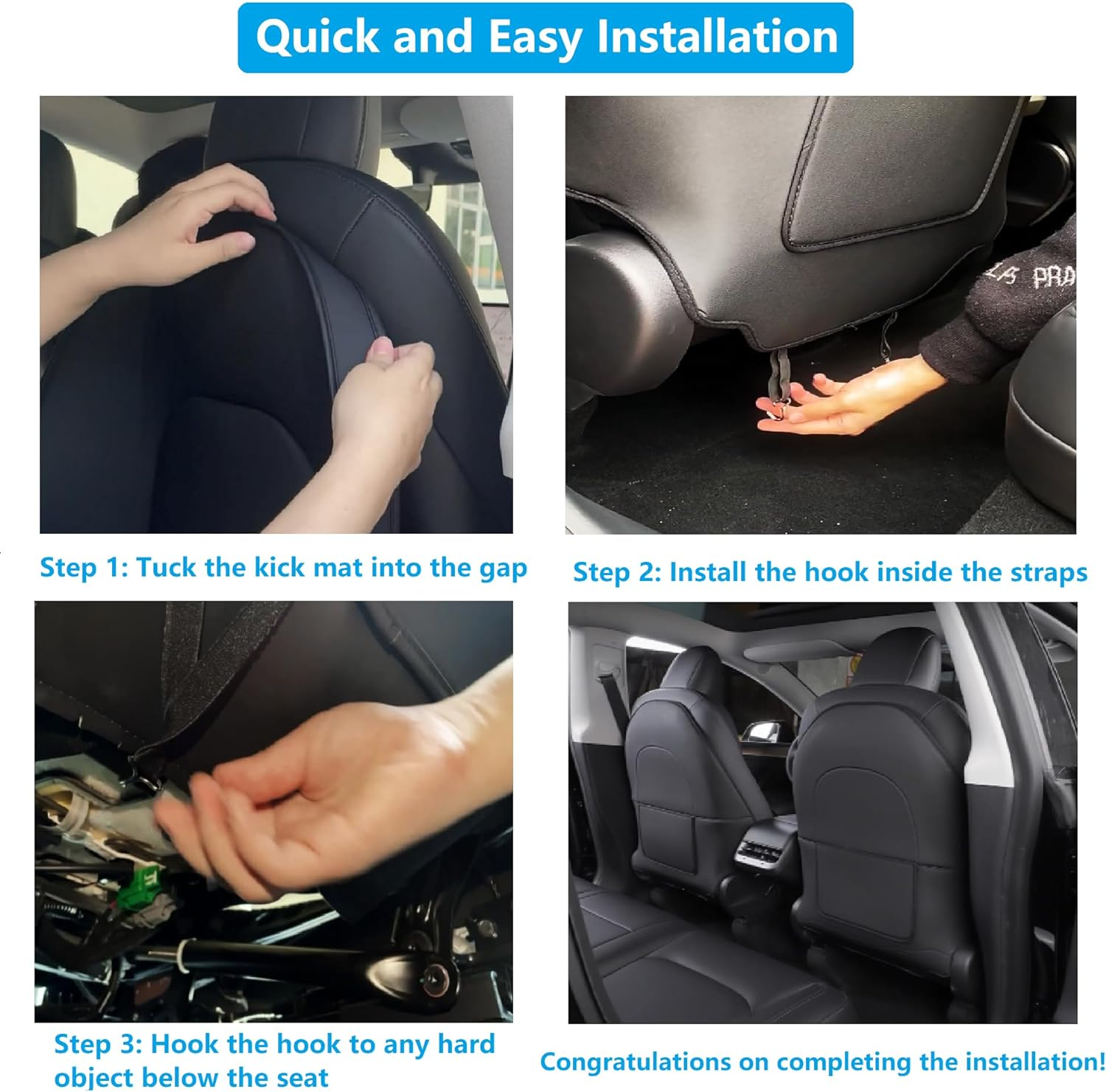 ANTETOKO Tesla Model 3/Y/S/X Leather Seat Back Protector,Wear-Resistant Backseat Kick Mats with Organizer Pocket,Waterproof Scratchproof Dirt-Resistant Protection - 2 PCS (Black) image number 4