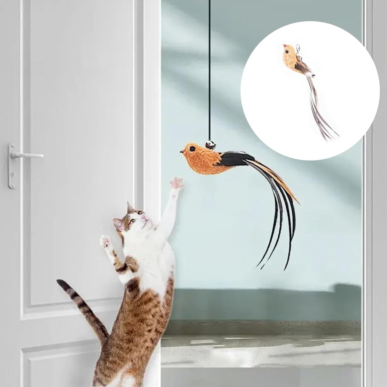 YIDM Cat Toy Feather Cat Angel Replacement Feathers: 8 Pieces Interactive Cat Toy Feather with Bell, Cat Fishing Rod Replacement Feathers, Cat Toy Interactive Feather Intelligence Toy