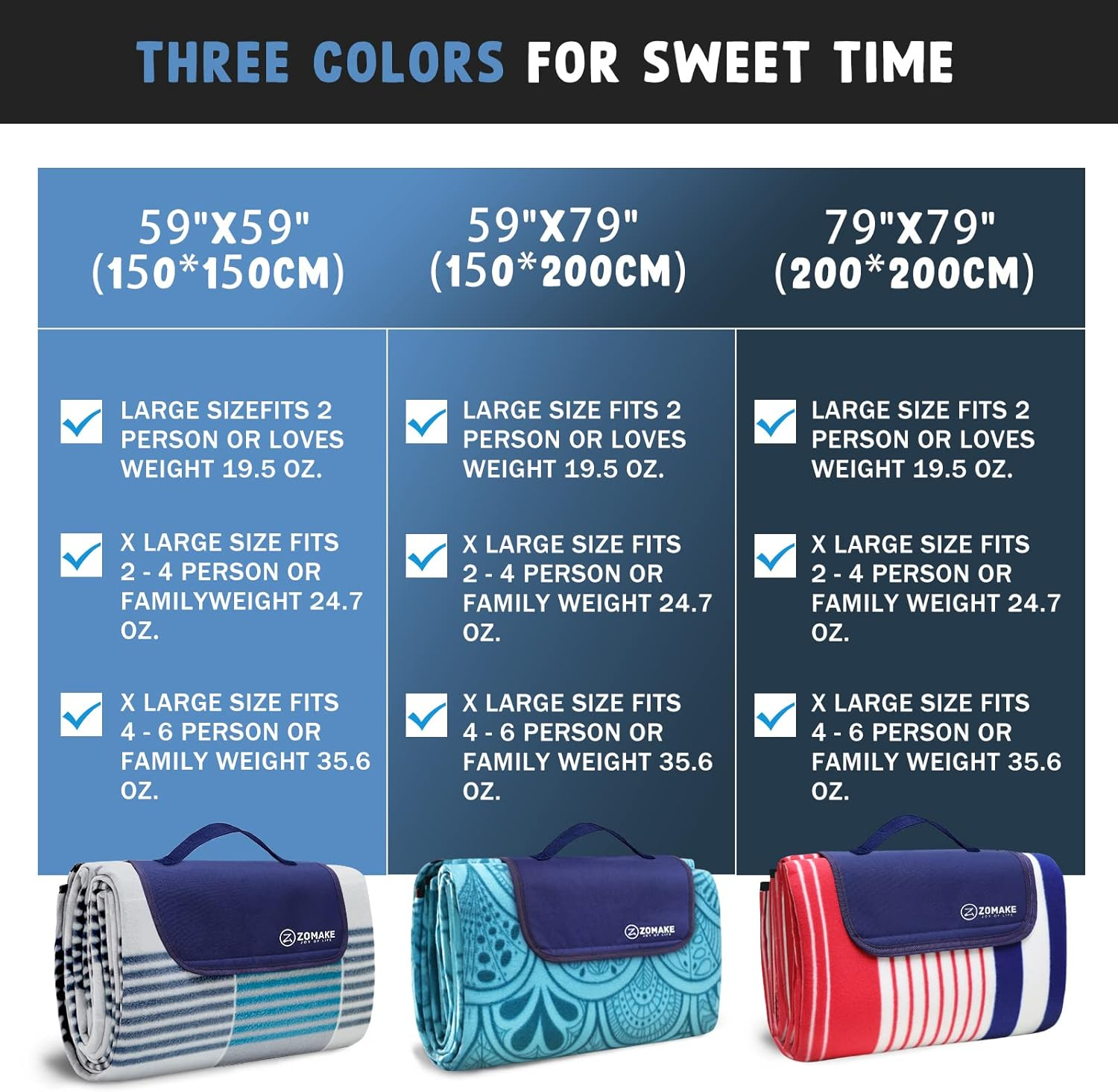 ZOMAKE Picnic Blanket,Waterproof Portable Oversized 80 X 80 Inches Beach Mat (Teal 80 X 80) image number 1