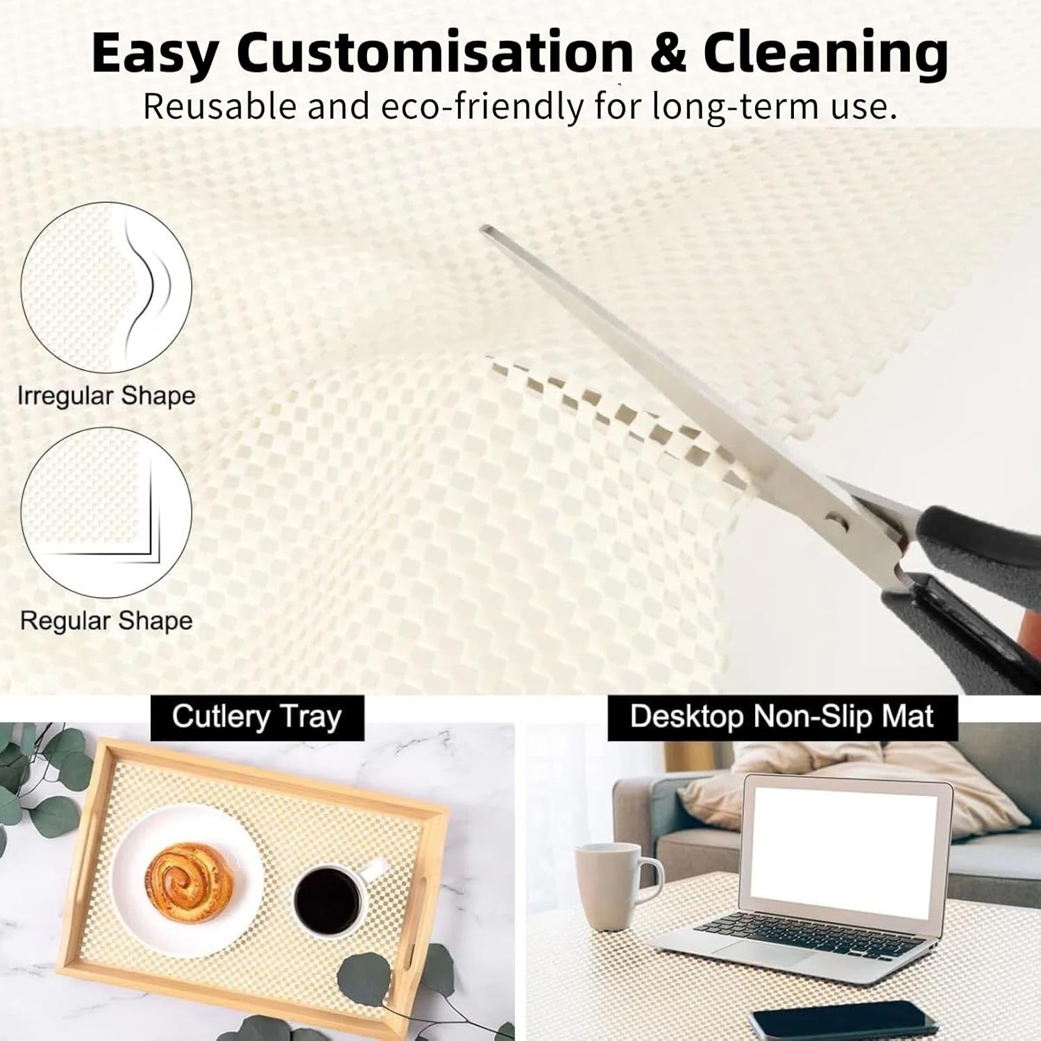 Non-Slip Drawer Liner & Shelf Liners - 40X500Cm PVC Kitchen Cupboard Draw Liners with Large Particles, Beige anti Slip Grip Mat for Cabinet, Wardrobe, Cushioned Protection with Airflow Design image number 5