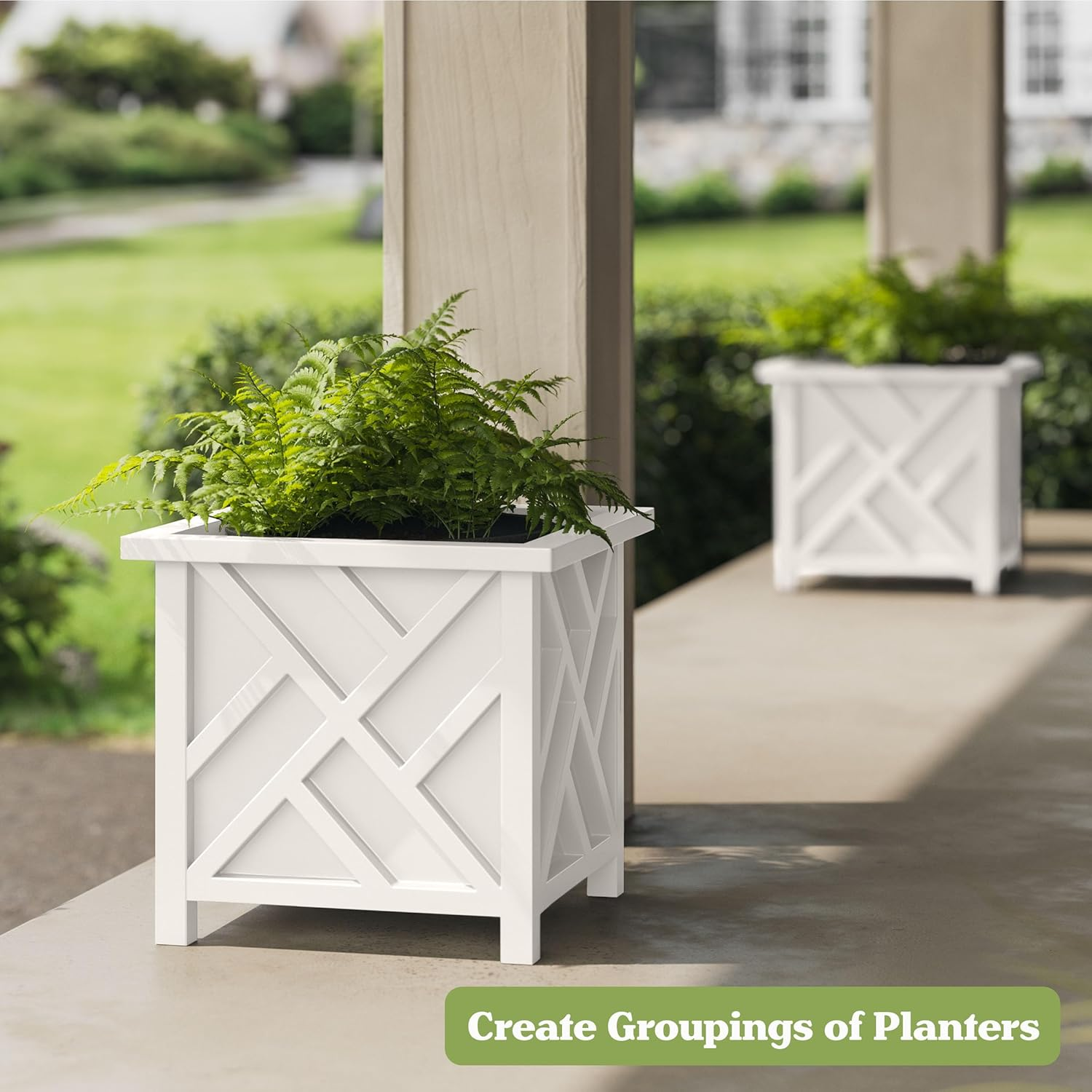 Pure Garden Lattice Design Planter Box - 15.5-Inch-Square Decorative Outdoor Flower or Plant Pot - Front Porch, Patio, and Garden Decor (White) image number 5