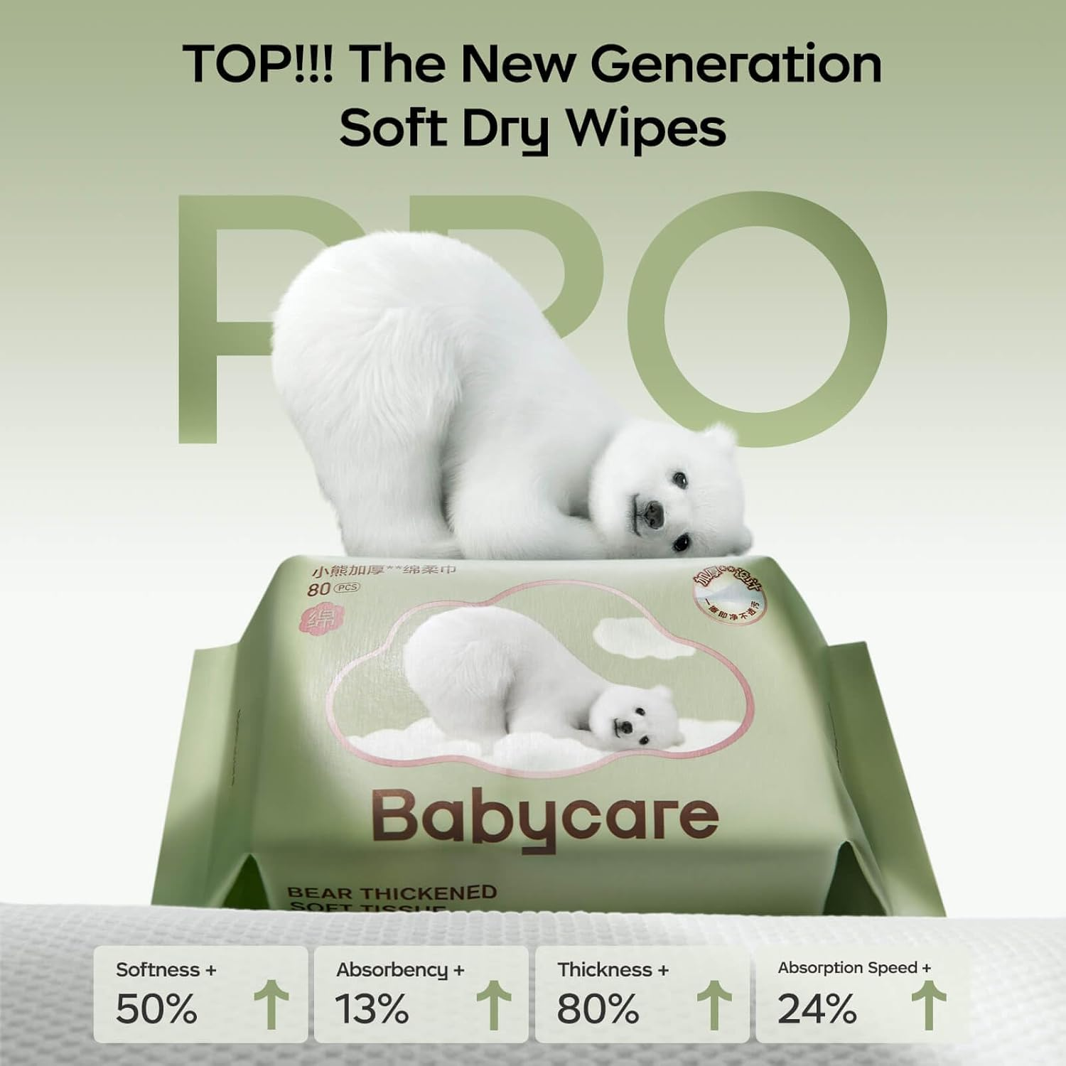 Bc Babycare Dry Wipes Thickened Soft Tissue, Chemical Free, Wet or Dry Use (960 Counts - 80Pcs of 12Pk) image number 2