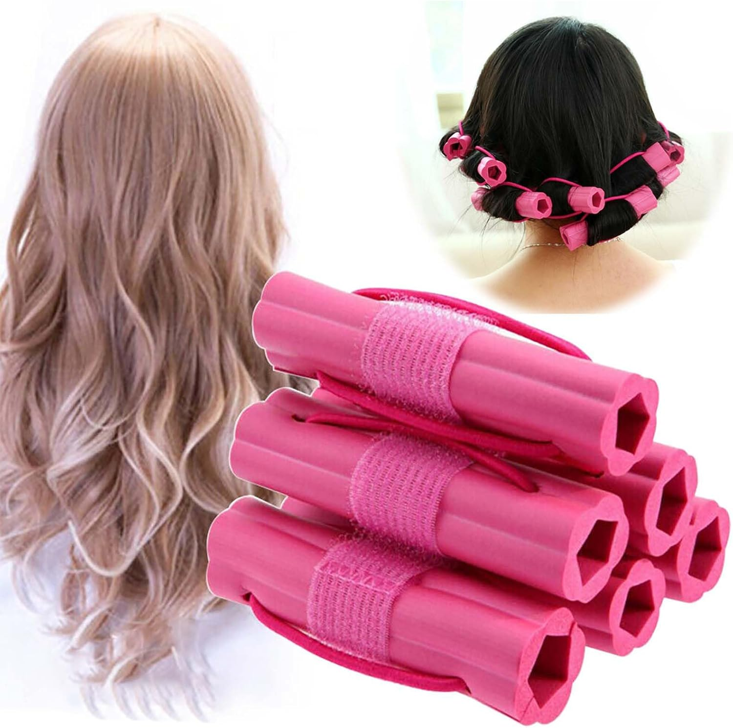 Heatless Hair Curler, Overnight Blowout Rods,Rollers Hair Curlers,Soft Heatless Rod for All Hair Types, Hair Styling Curling Tools DIY Hair Curlers for Women Gifts(Pink) image number 1