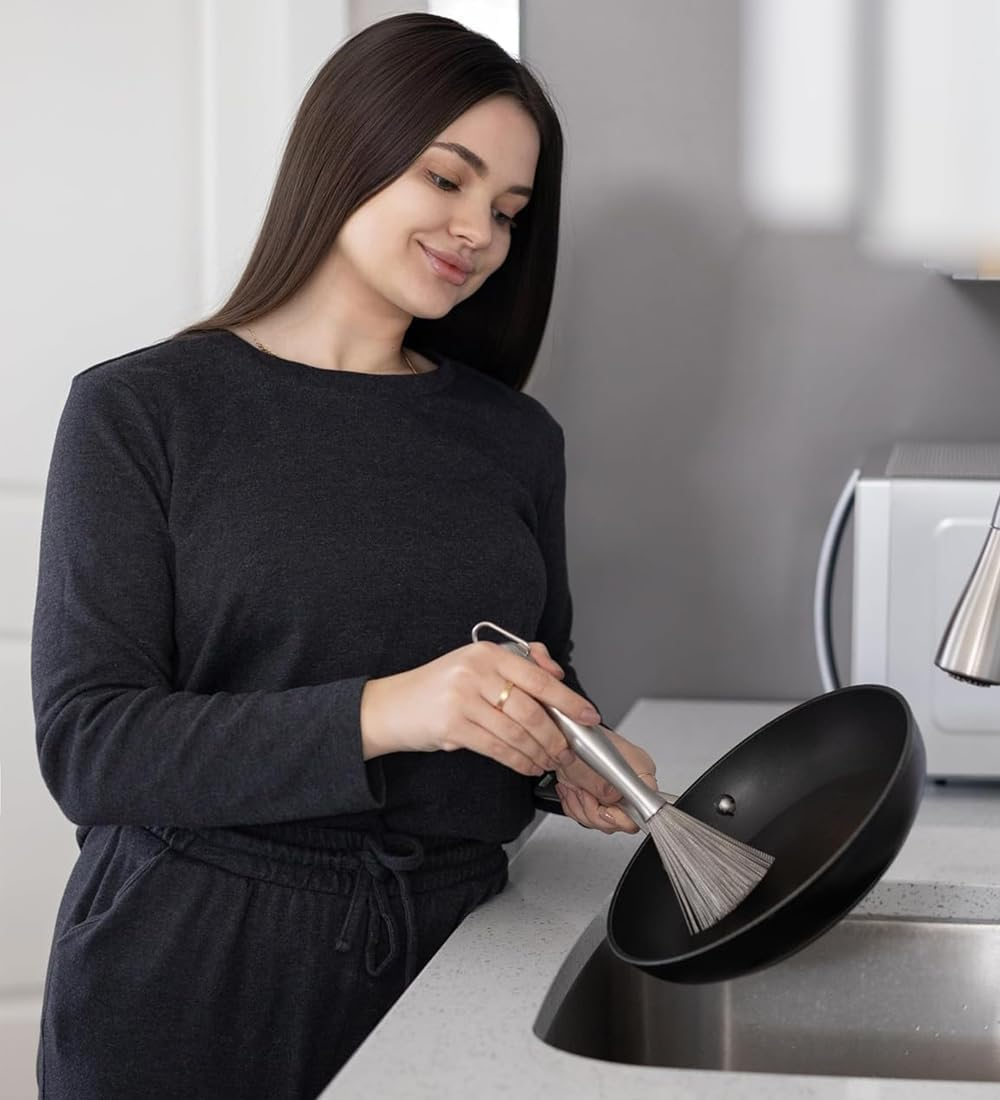 Stainless Steel Brushes, 2 Pcs Multi-Functional Kitchen Scrubber with Long Handle, Cookware Scrubber Brush, Suitable for Removing Stubborn Messes from Cast Iron, Pots, Pans, Grill image number 5