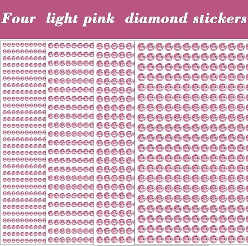 Gem Stickers for Crafts,Self - Adhesive Rhinestone Stickers,Acrylic Bling round Stickers in 3/4/5/6Mm Sizes, Ideal Craft Supplies for Kids(Pink) image number 1
