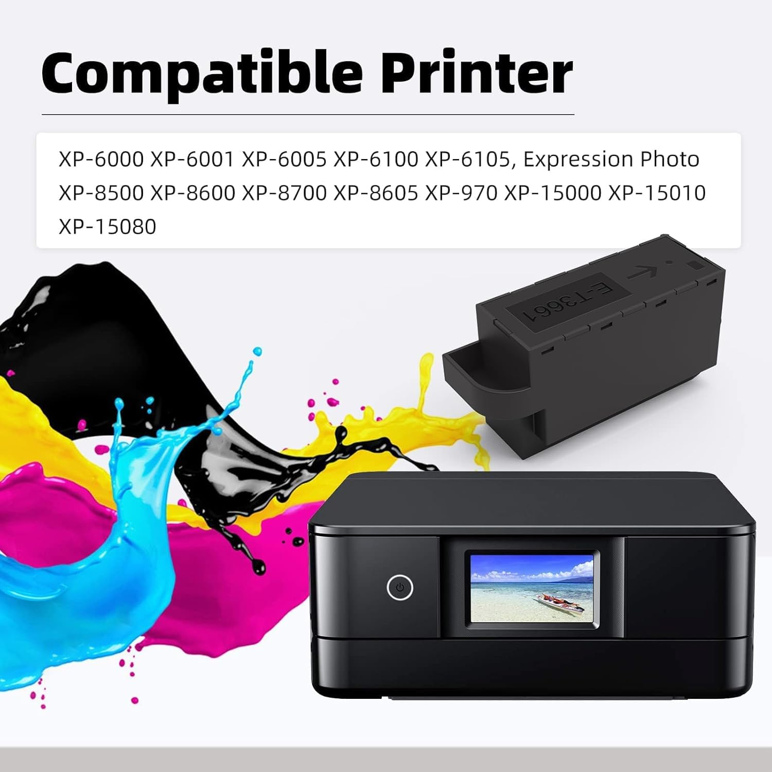 E-3661 Maintenance Box Compatible with T3661 XP-6000 XP-6001 XP-6005 XP-6100 XP-6105, Expression Photo XP-8500 XP-8600 XP-8700 XP-8605 XP-970 XP-15000 XP-15010 XP-15080 Printer - 2 Black image number 2