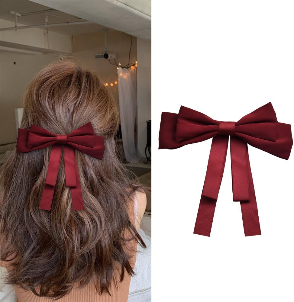 Red Bow Hair Clips for Women and Girls - Large Knot Tassel Ribbon Bowknot Accessories image number 5