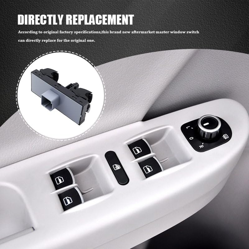 Driver Side Power Window Switch, Black Electric Window Switch, Compatible with VW Golf MK5/MK6, Passat B6/B7, Jetta, Tiguan