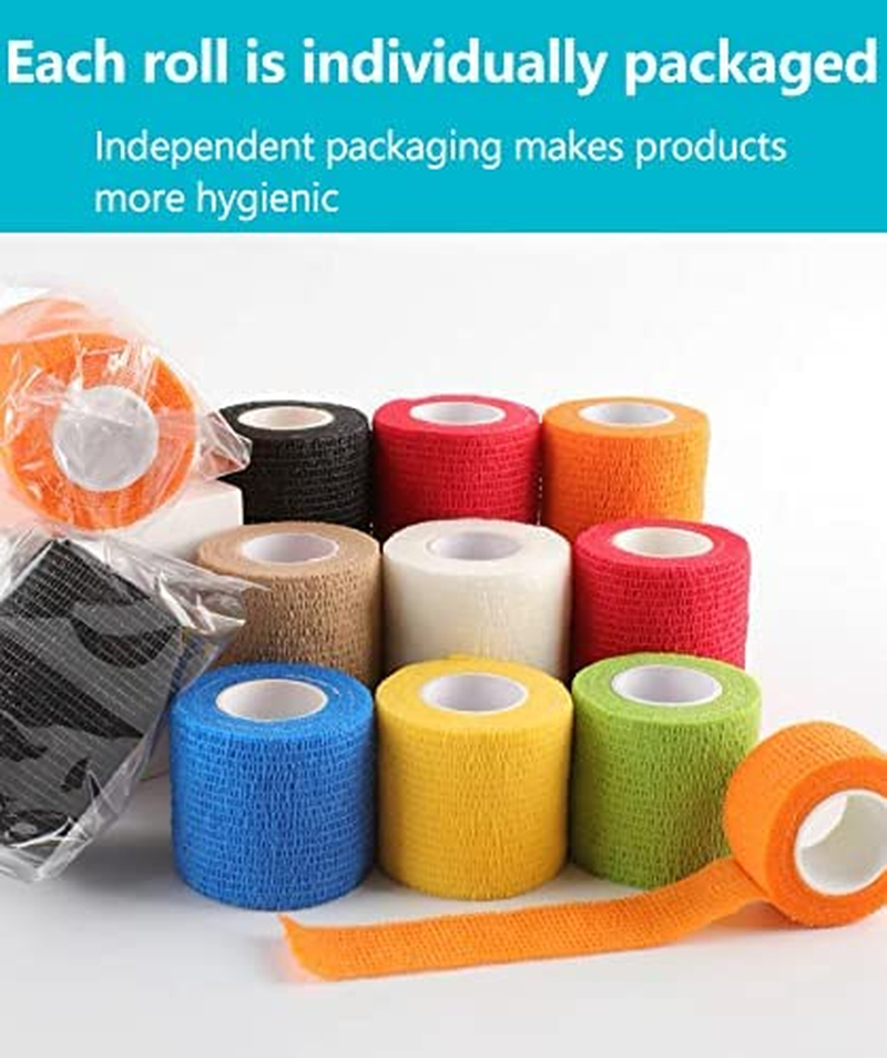 YOZOTI 24 Packs Self Adherent Cohesive Wrap 2'' Wide, 5 Yards, Elastic Self Adhesive Tape, All Sports Athletic Tape, Non-Woven Wrap, Breathable Tape