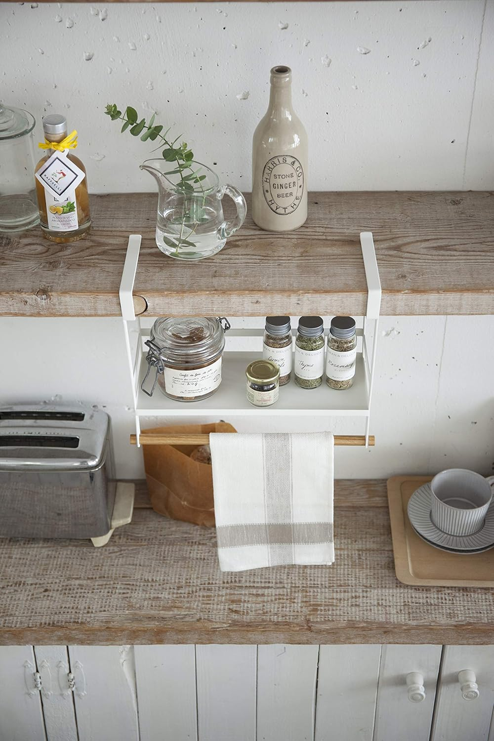Yamazaki Home Undershelf Shelf Spice Rack-Kitchen Storage, Cabinet Organizer | Plastic + Wood, One Size, White image number 1