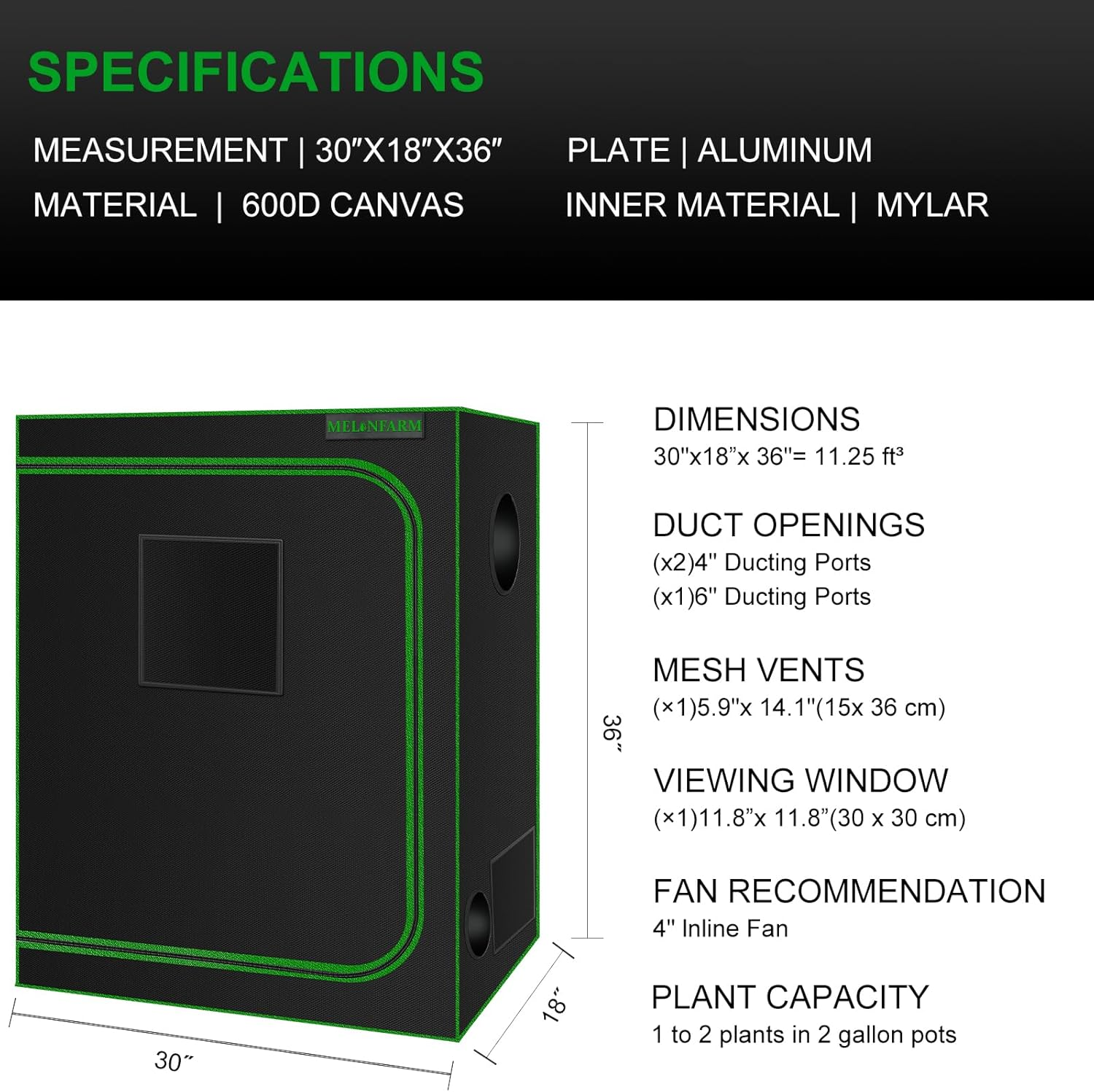 MELONFARM Small Grow Tent for Aerogarden，30&rdquo;X18&rdquo;X36&rdquo; ，Hydroponics Growing System ，Highly Reflective 600D Diamond Mylar Canvas with Ventilation Window and Floor Tray for Hydroponic Indoor Plant Growing image number 3