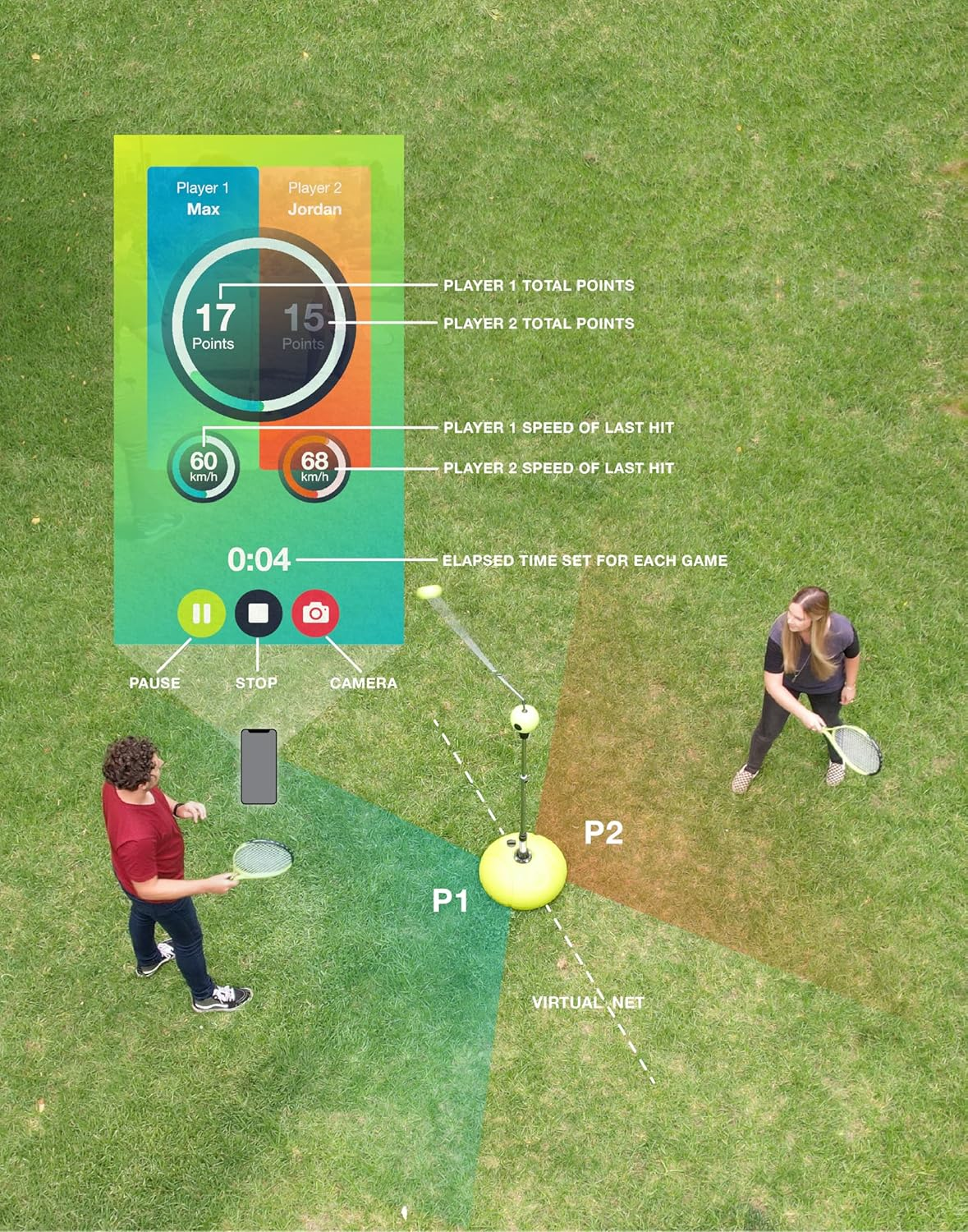 Wireless Connection Totem Tennis Kit | Swing Ball Game Measures & Records Metrics on APP for Tennis Training. All Surface Indoor & Outdoor Tetherball Sports Equipment for 1 or 2 Players image number 1