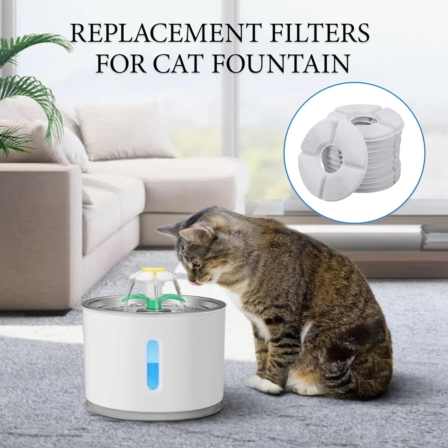 16 Pack Replacement Filters for Cat Fountain, Pet Water Fountain Filters, Activated Carbon Filters, Triple Filtration System for Pet Dog and Cat Waterer image number 6