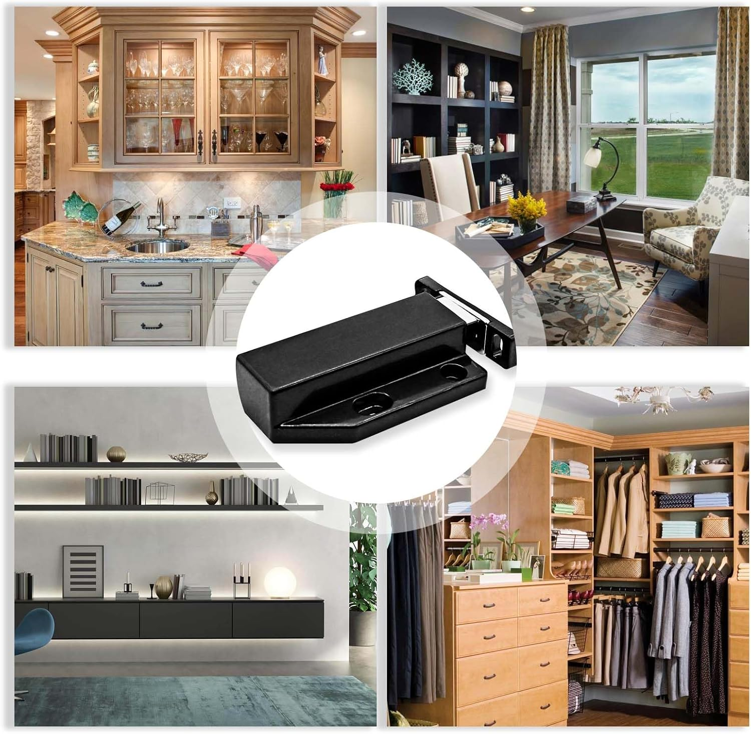 Hitefu 2PCS Magnetic Push Latches, Heavy Duty Magnetic Touch Latches, Push to Open Cabinet Catch Hardware for Large Doors Cabinet Cupboard Drawer Pop Out Latch(Black)