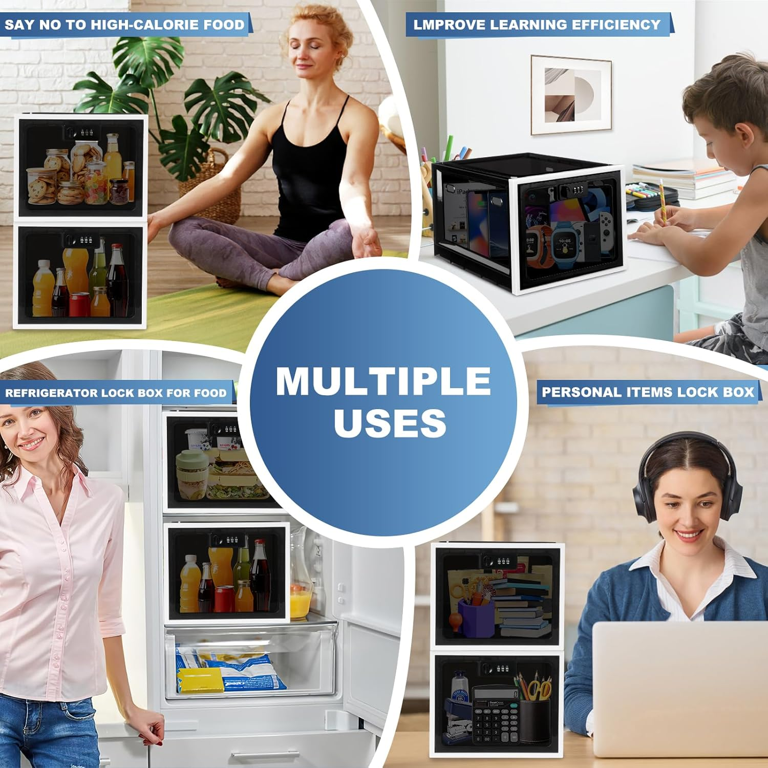 Lockable Box, Medicine Lock Box for Safe Medication, Premium Material Lockable Storage Box Locking Organizer Bin for Fridge Food/Snacks/Phone/Tablet Jail/Home Safety image number 4