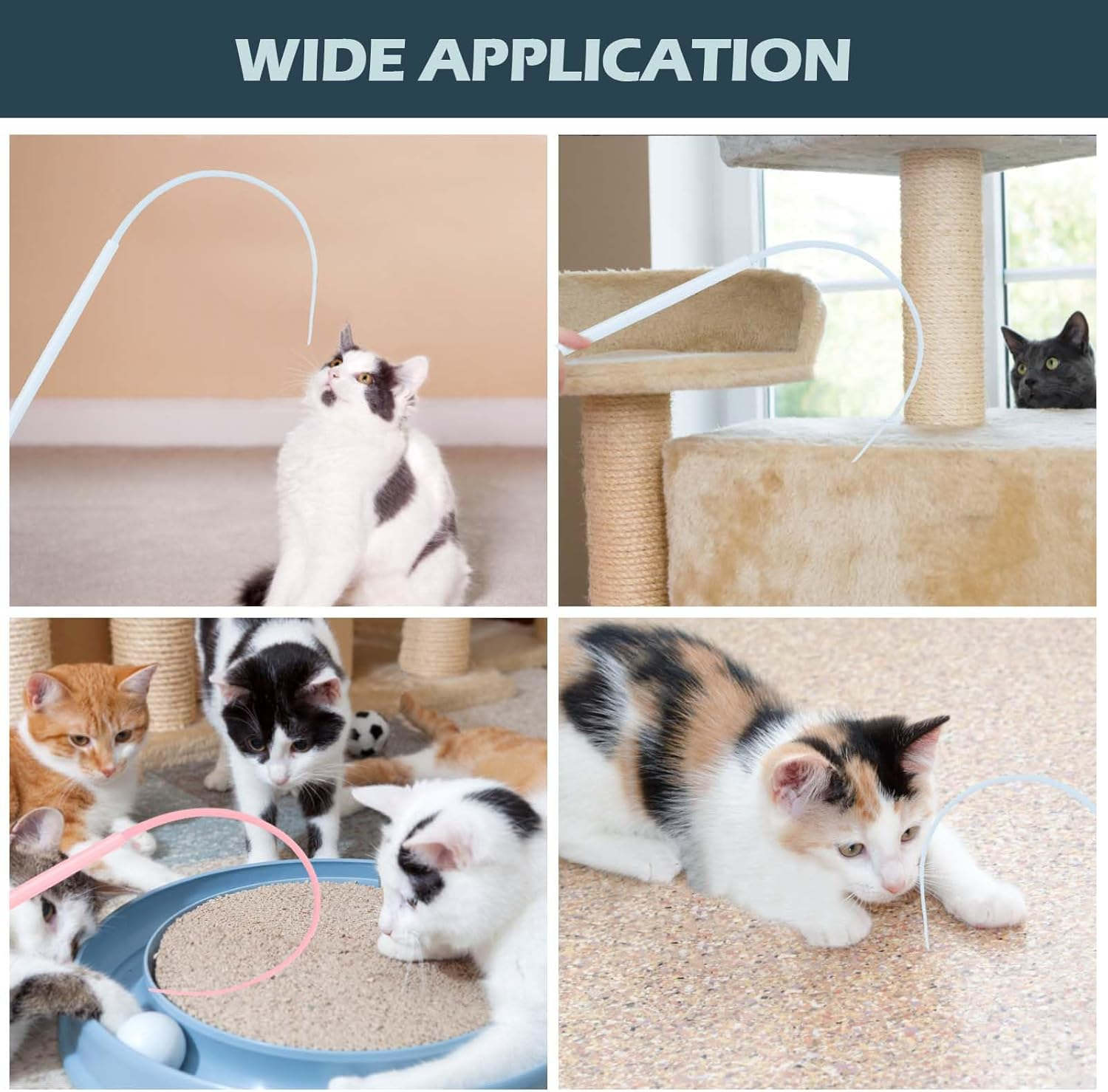 MOKIDO Pack of 4 Cat Fishing Rods, Long, 77 Cm Cat Wand Interactive Cat Toy, Silicone Teaser Cat Wand Toy, Cat Toy for Kittens for Indoor Cat Play Exercises image number 1