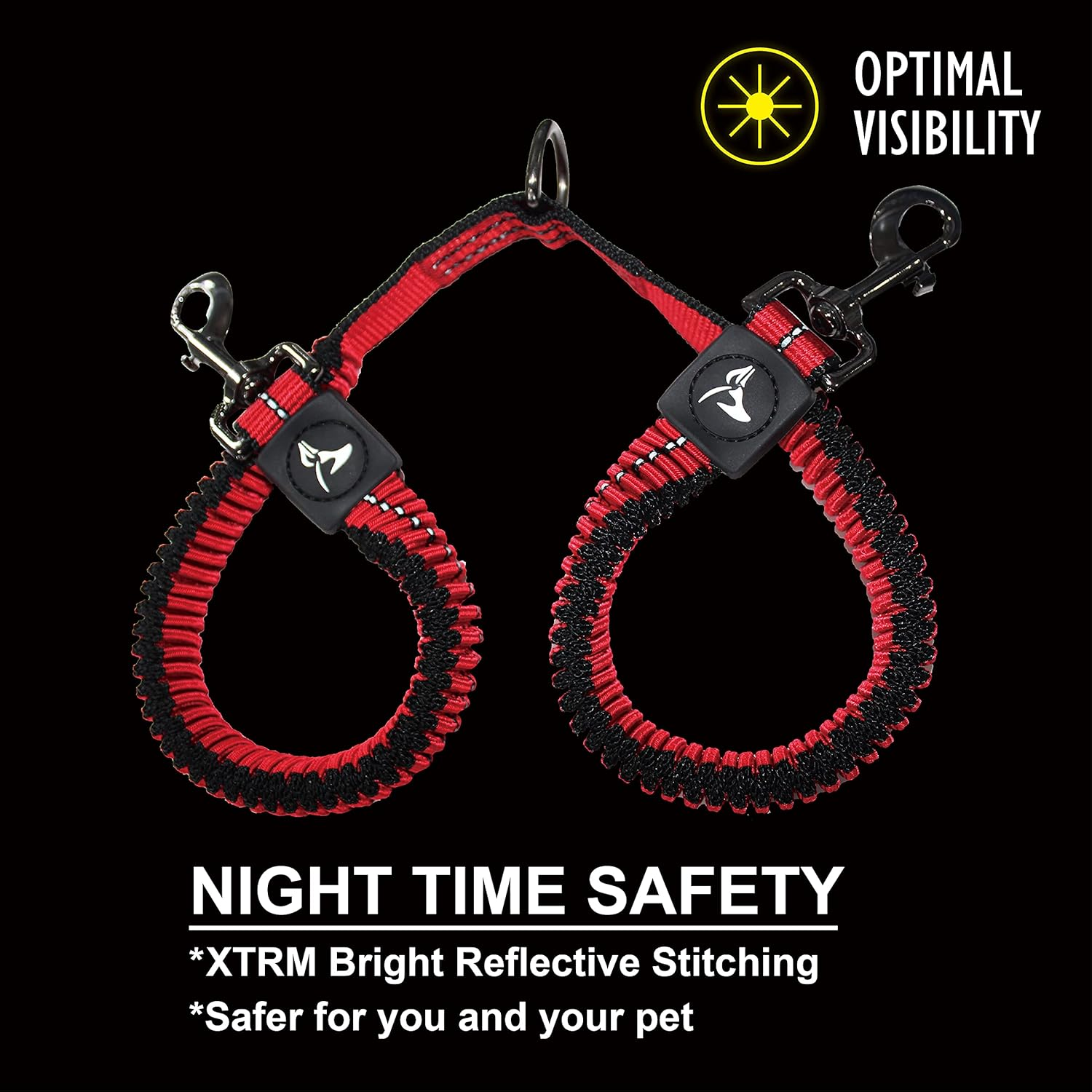 Kruz Double Dog Coupler - KZVX2-15S - Tangle Free Dog Walking and Training Dual Extension Coupler - Comfortable, Shock Absorbing - Reflective Bungee Coupler for Two Dogs - Blue - 5/8" X 14" image number 1