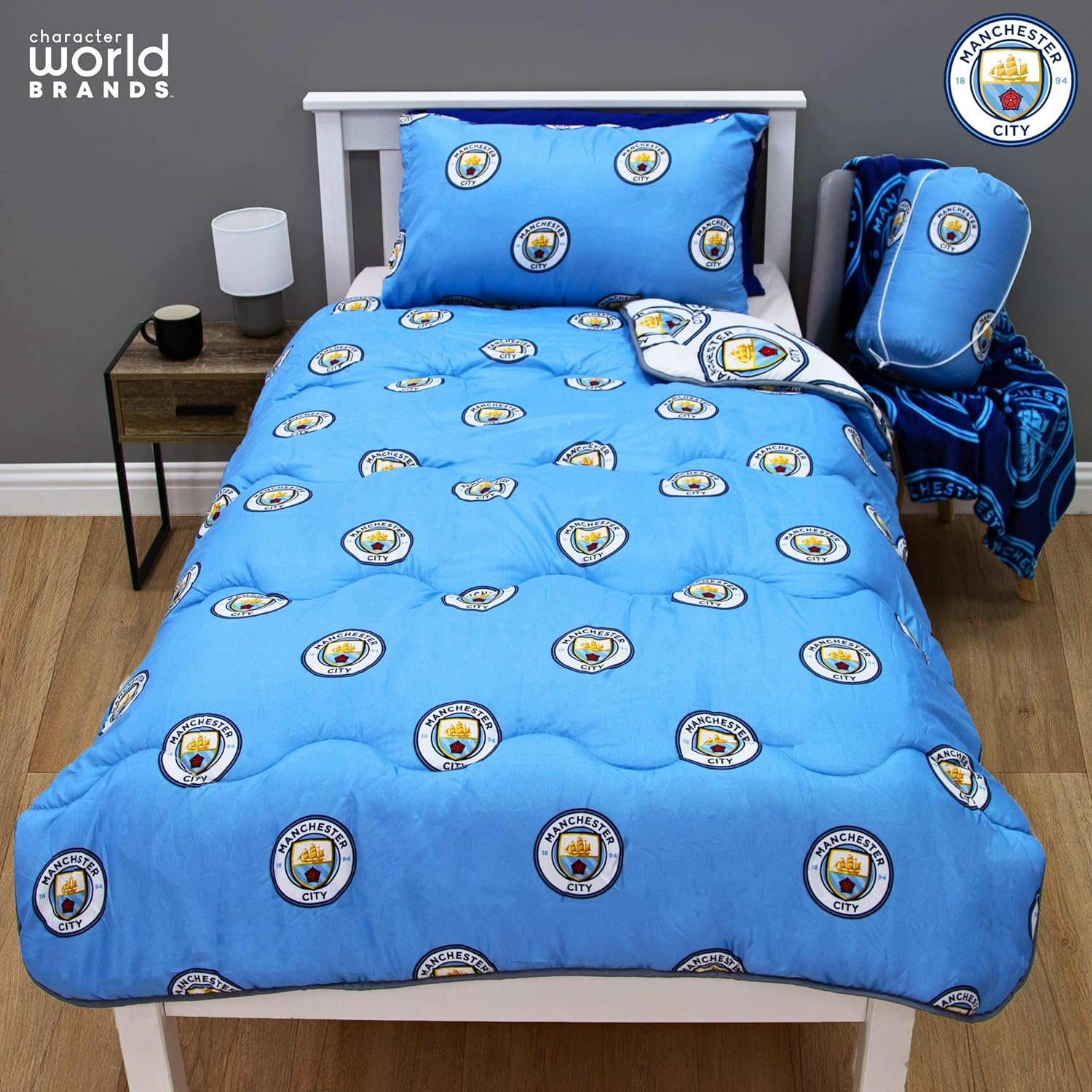 Character World Manchester City FC Official Single Bed Coverless Duvet Bedding Reversible Coverless Quilt, Pillowcase Washable Duvet for Travelling 10.5 Tog image number 4