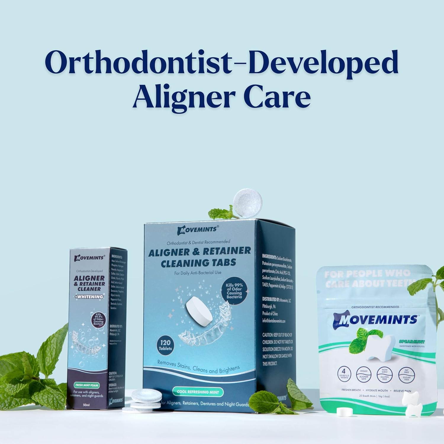 Movemints Clear Aligner Mints - Specially Designed for Invisalign Braces - Edible Alternative to Chewies - Spearmint Flavor - 7 Pack image number 1