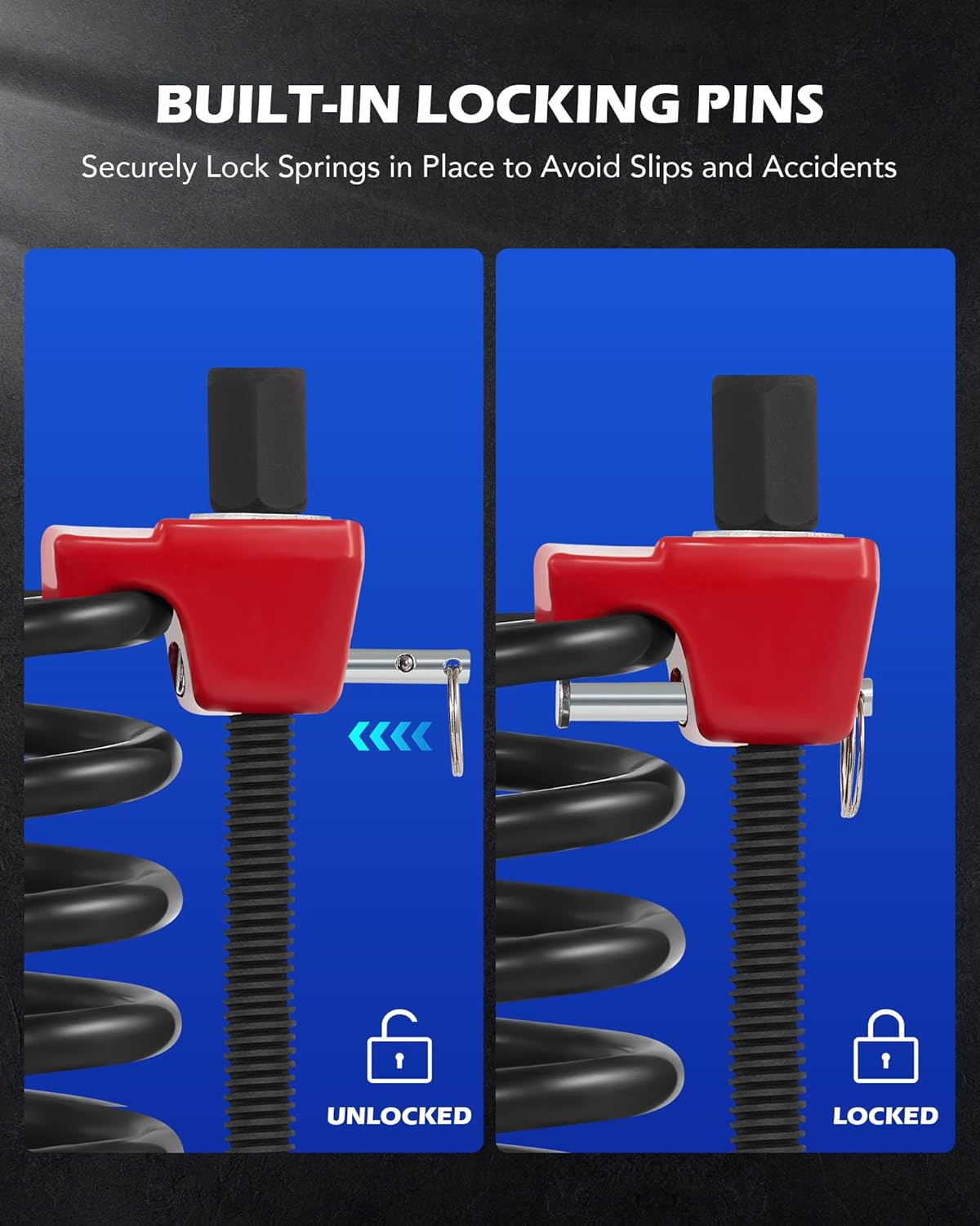 Orion Motor Tech Spring Compressor, Strut Spring Compressor with 10.6" Range, Dual Heavy Duty Coil Spring Compressor Tool with Locking Pins, 13/16&rdquo; Socket 1/2" Drive to Compress the Coil Spring - Blue image number 2