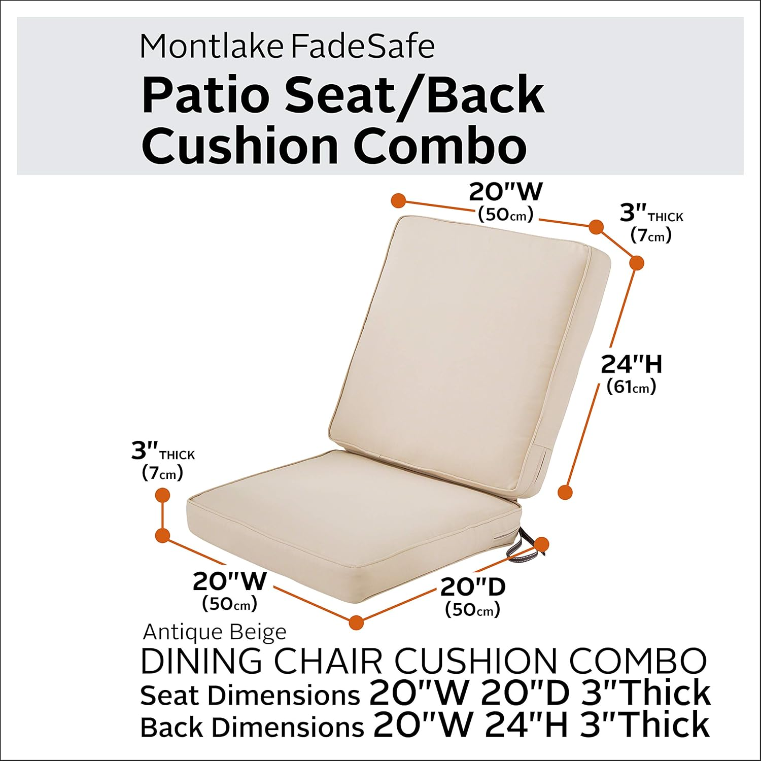 Classic Accessories Montlake Fadesafe Water-Resistant 44 X 20 X 3 Inch Patio Chair Cushion, Antique Beige, Patio Cushion Set - Heather Grey image number 6