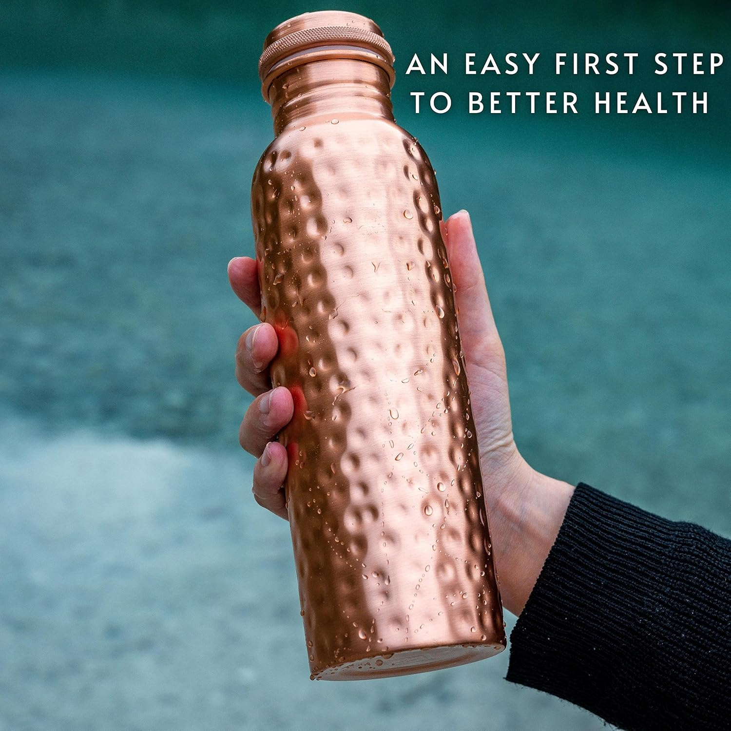 Copper Water Bottle - 34 Oz Extra Large - a Hammered Ayurvedic Pure Copper Vessel for Drinking - Drink More Water, Lower Your Sugar Intake and Enjoy the Health Benefits Immediately image number 6