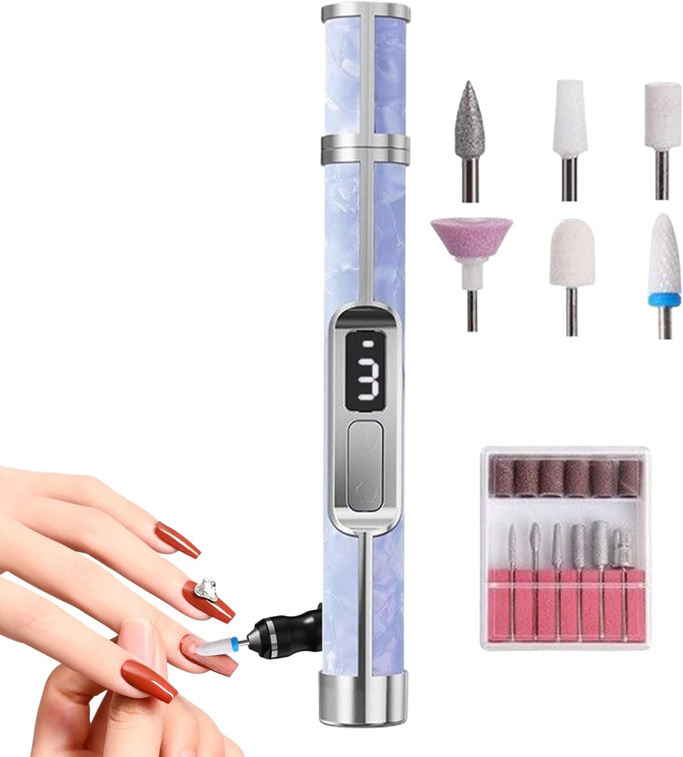 Electric Nail Drill Kit | 3 Speeds Fingernail Grinding Tool | Portable Fingernail Drill Foot Callus Remover for Thick Toenail Women Men Beginners Salon Home Travel