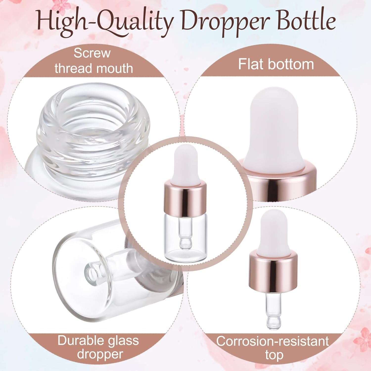 Dropper Bottle,30 Pack Mini Dropper Bottle for Cuticle Oil with 3 Dropper Pipettes, 2Ml Small Sample Essential Oil Dropper Bottles for Travel, Clear Empty Vails for Cosmetic Perfume（Rose Gold） image number 5