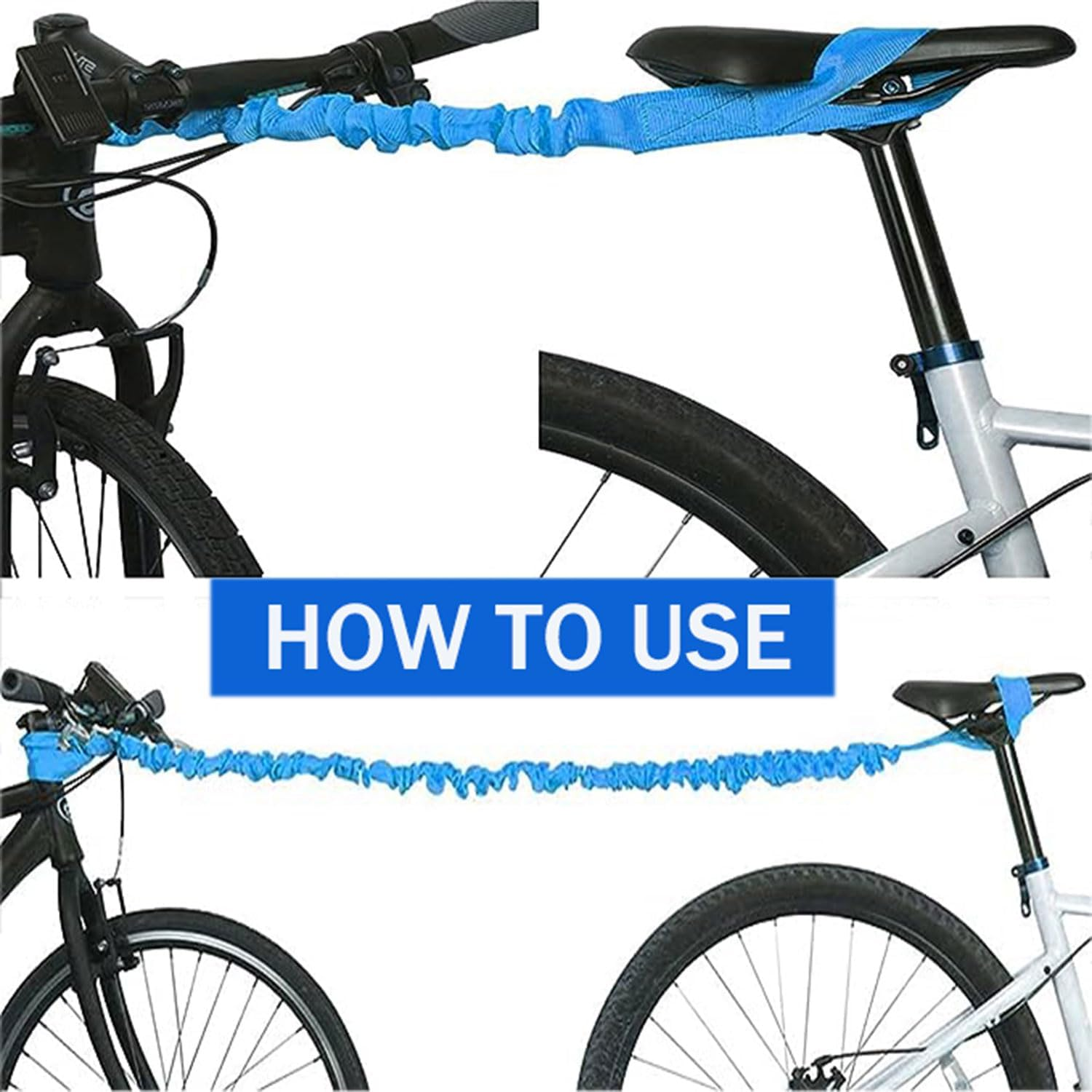 Bicycle Tow Rope, 3 Meters Elastic Bike Tow Strap with Hook, MTB Stretch Bungee Tow Rope, Cycling Pull Strap, Portable Bike Tow Leash Belt, Reflective Traction Cord for Mountain Bike Going Uphill image number 4