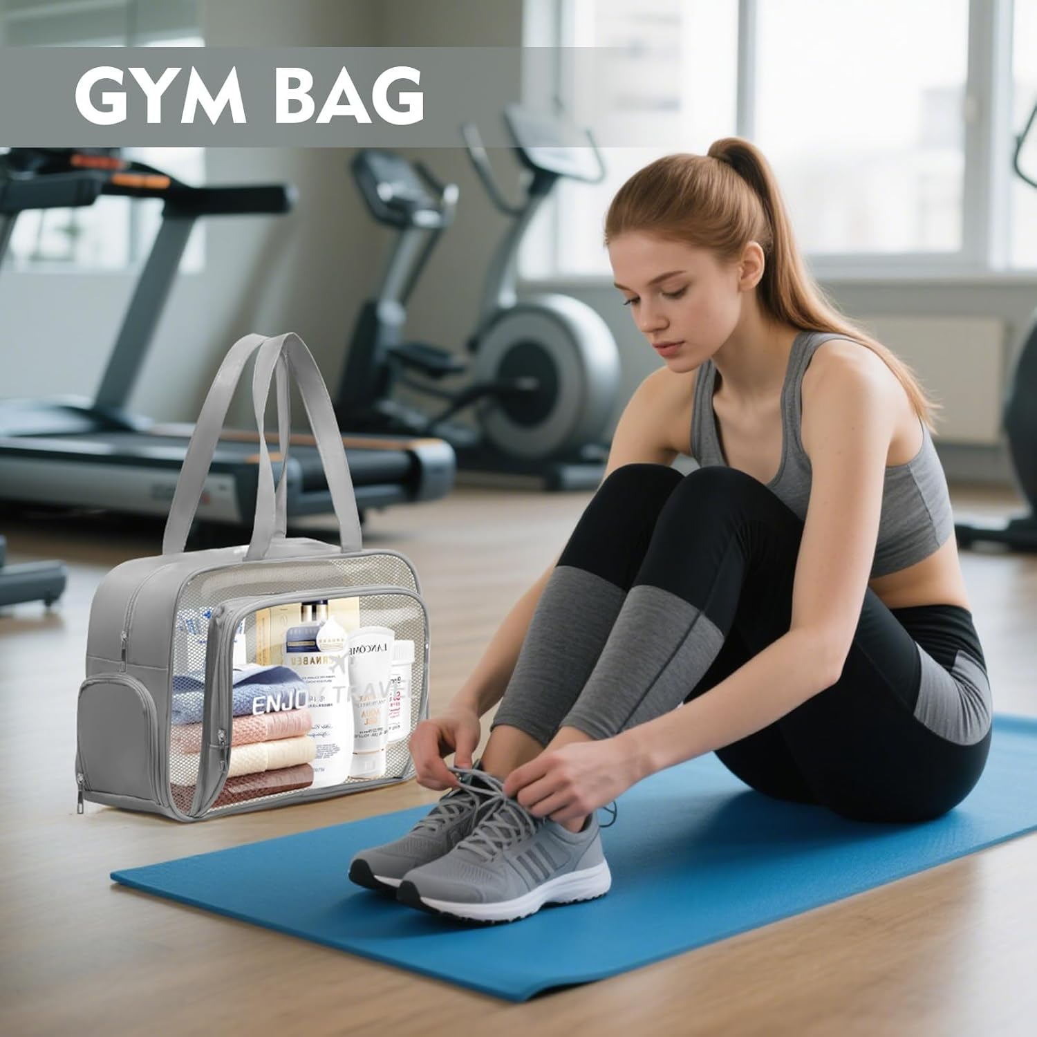 Waterproof Makeup Bag, Large Transparent Handbag, Moisture-Proof, Water-Proof, Sand-Proof, with Shoe Compartment, Suitable for Gyms, Swimming Pools, Beaches and Summer Vacations (Gray) image number 6