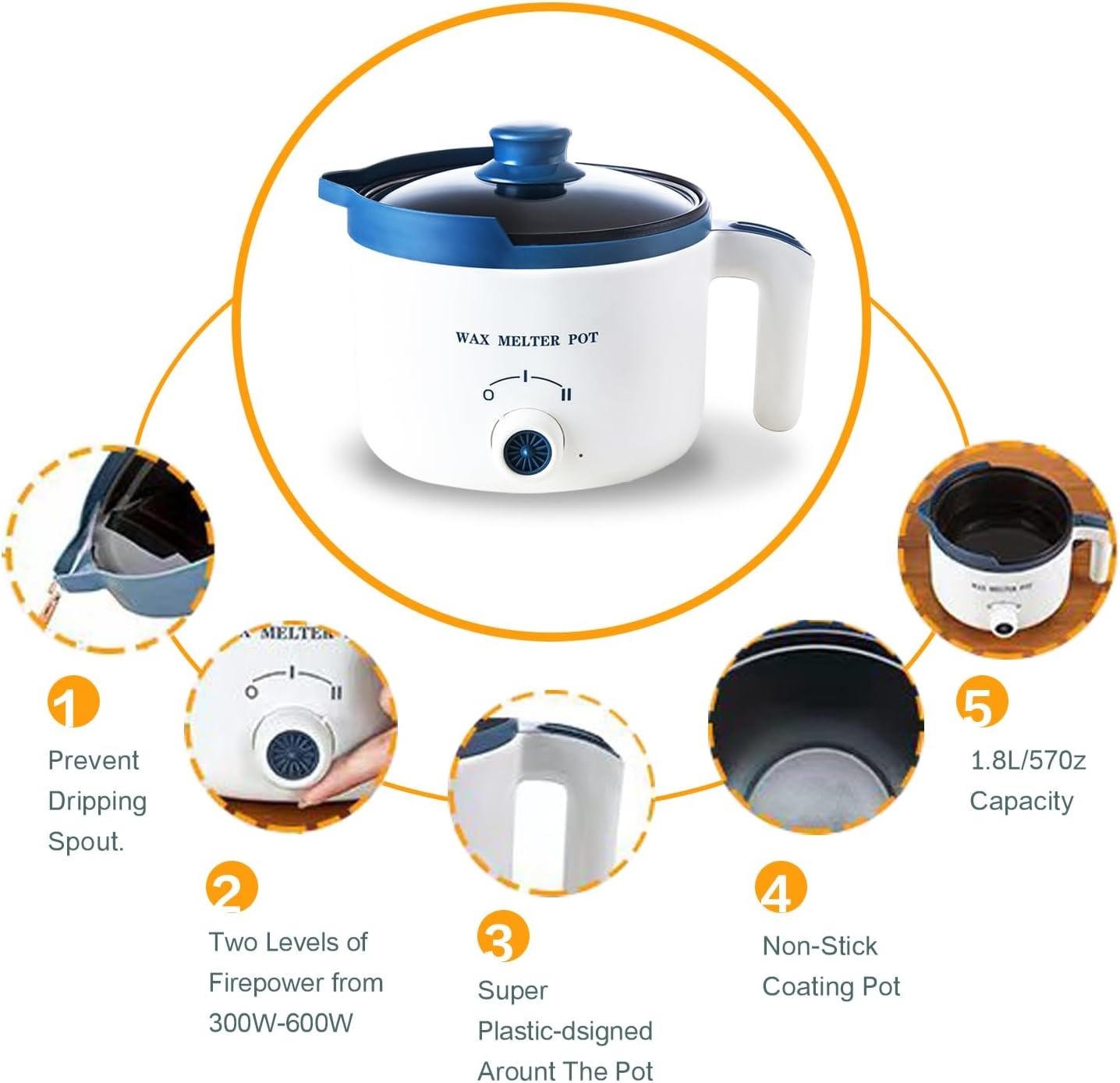 Candle Wax Melting Pot,Wax Melter for Candle Making with Pour Spout,Non-Stick Electric Candle Making Pouring Pot,Candle Making Supplies with Heat-Resistant image number 2