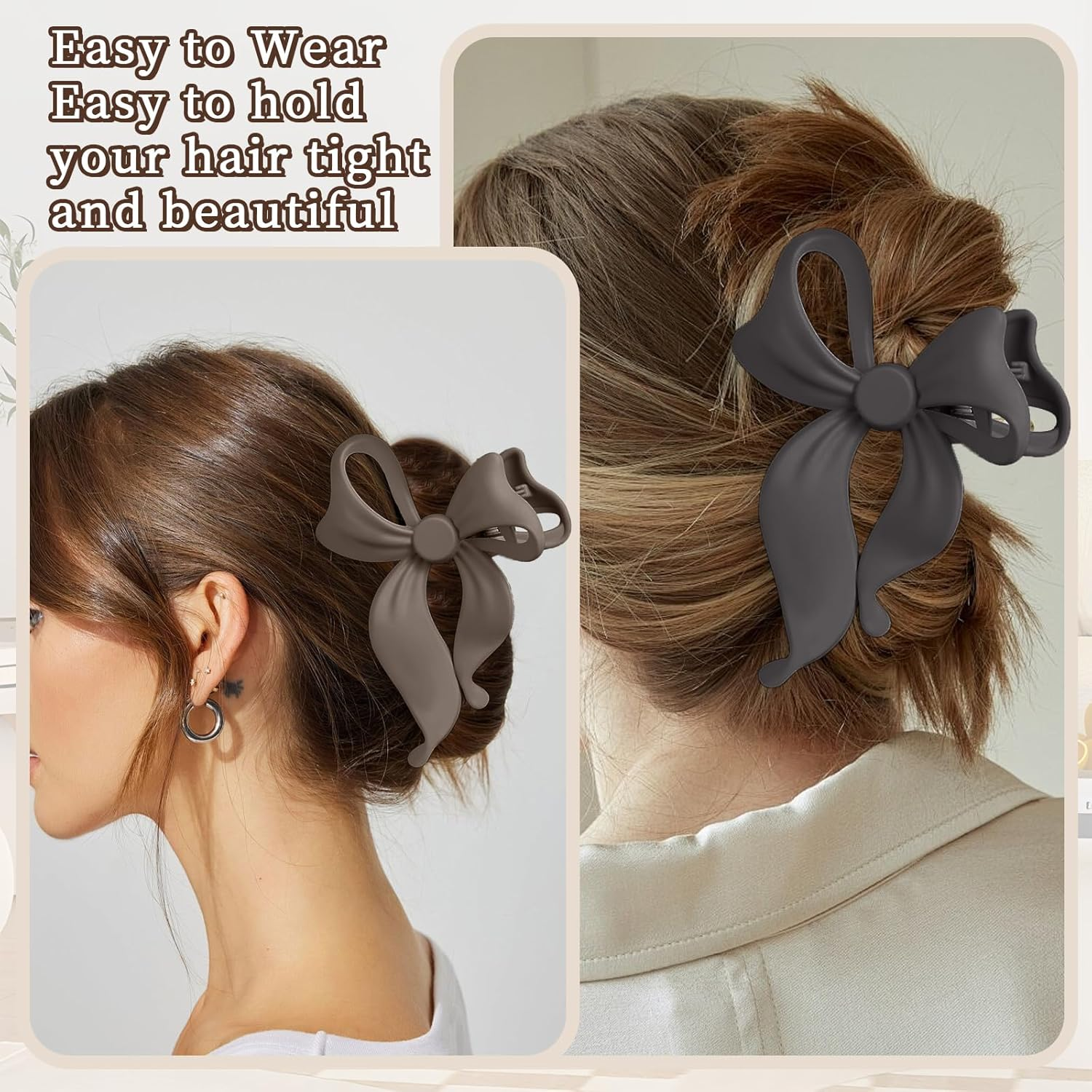 Auroriel 4 Pieces Sweet Bow Hair Clips for Women Non-Slip Large Matte Strong Hold Bow Hairpins for Thin and Thick Hair Chic Hair Styling image number 3