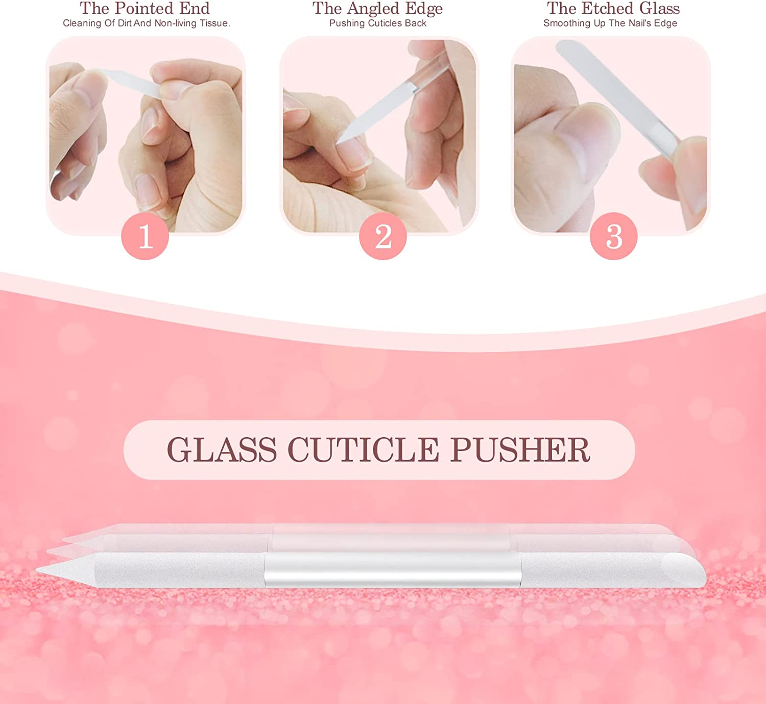 Nail File Glass Nail Buffer - 3PCS Crystal Nano Nail File and Cuticle Trimmer Double Sided Manicure Pedicure Tools Nail Kit for Women Men Acrylic Natural Nail image number 2