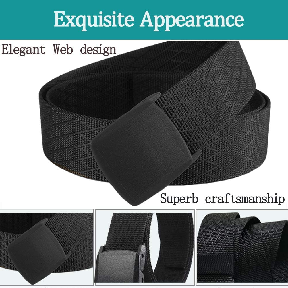 Lionvii Belts for Men - Fashion Belt Man Nylon Fabric for Casual Jeans Outdoor - Adjustable Trim to Fit 28-49" Waist - Black Track image number 3