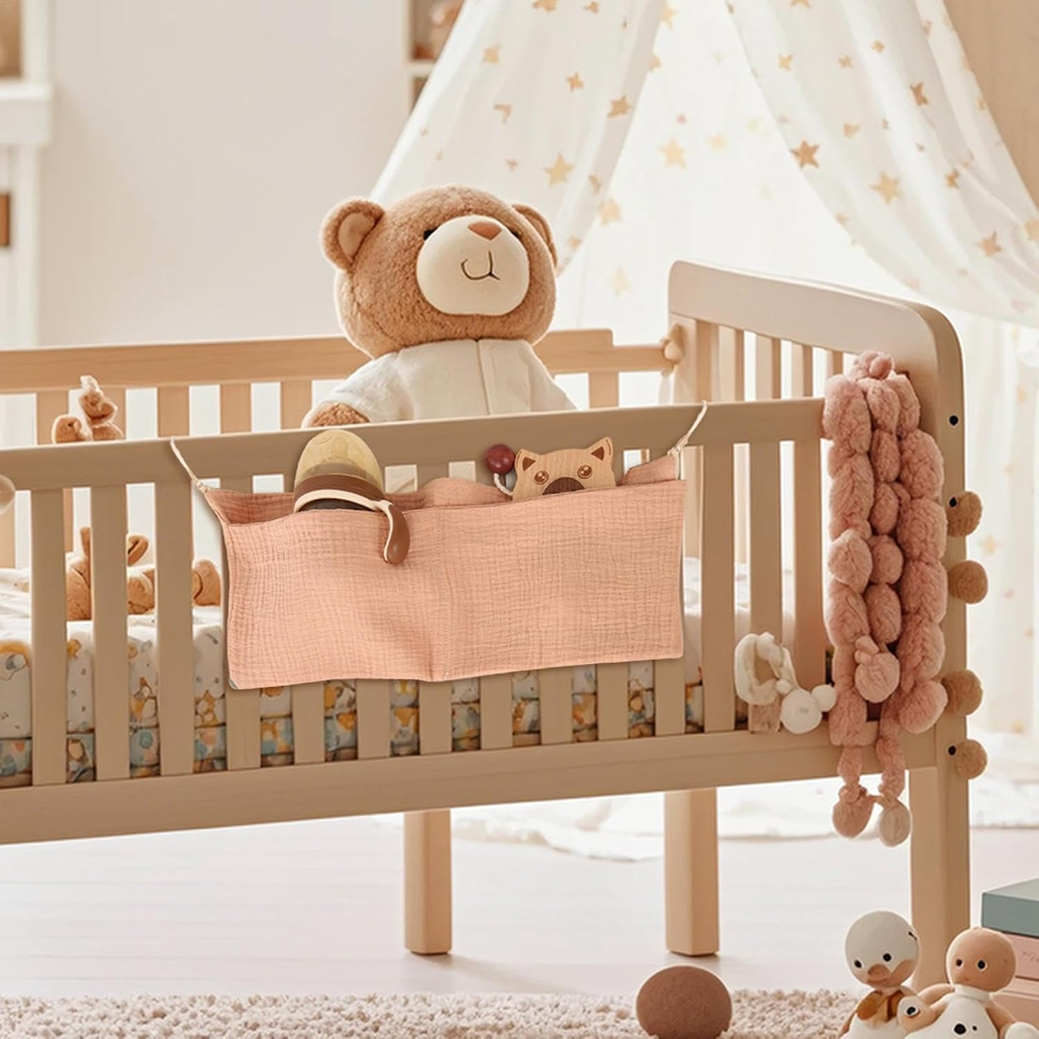 Crib Pocket Organizer, Stroller Diaper Organizer, Diaper Storage Bag, Multifunctional Design, Large and Spacious Pockets, 38X18X1Cm for Strollers, Cribs, and Travel image number 4