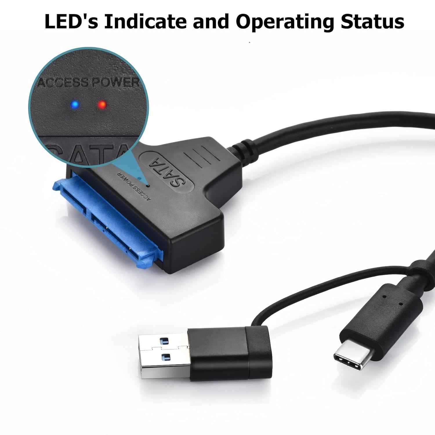 2 In1 SATA III to USB 3.0 Adapter Cable, USB-C/USB-A 3.0 to SATA Converter Compatible with 2.5 Inch HDD and SSD, Supports UASP High-Speed Transfer image number 4