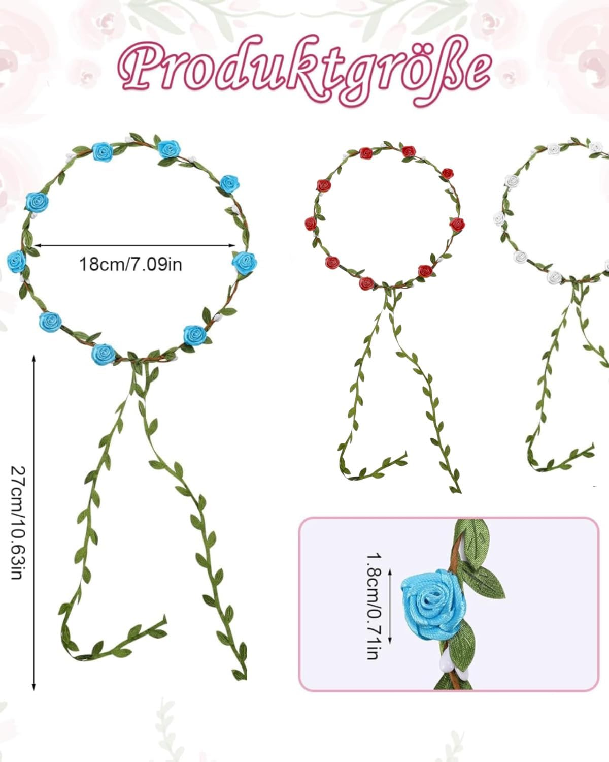 WUNZILO 8 Pcs Flower Wreath Flower Crown Girls Multicoloured Bohemian Floral Garland Headdress Headband Hair Band for Birthday Party Wedding Bride Bridesmaid image number 3