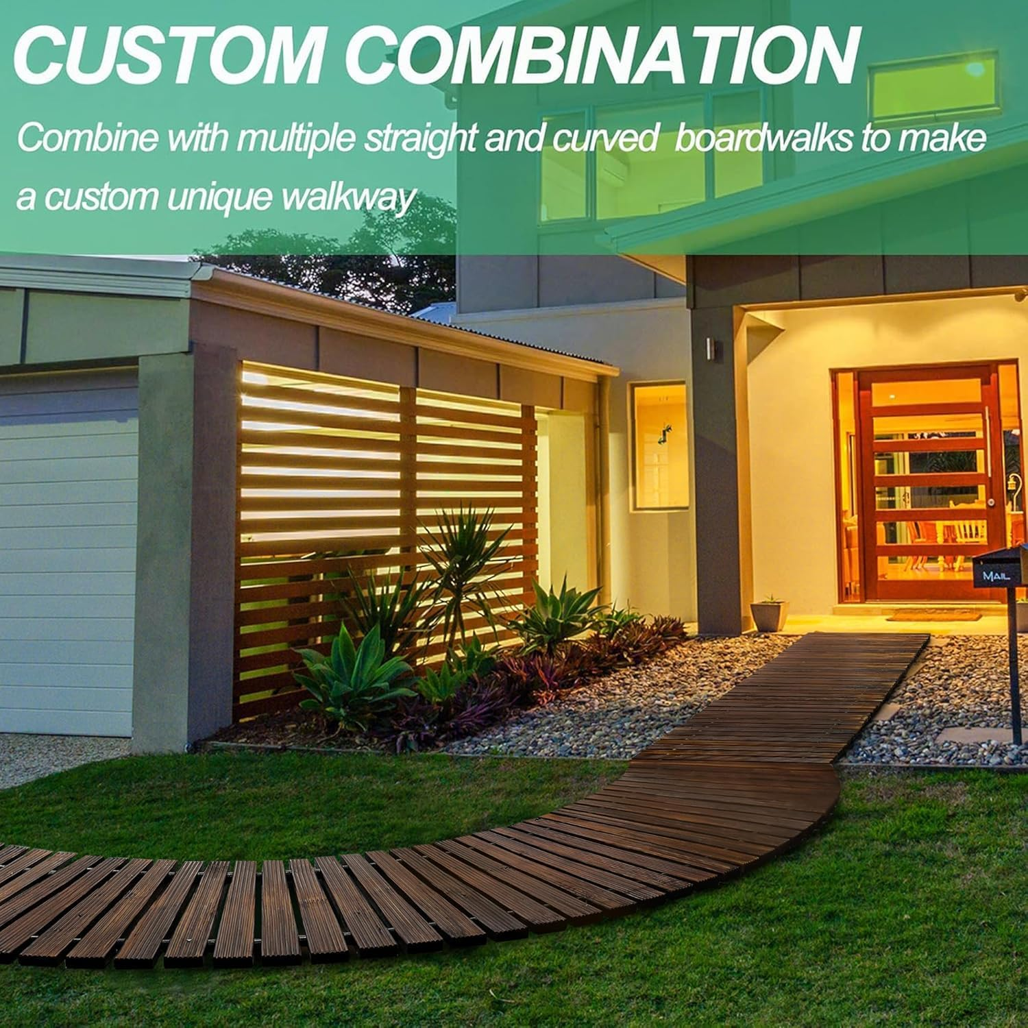 2.5M Wooden Garden Pathway, Outdoor Roll-Out Cedar Curved Walkway, Patio Path Decorative Garden Boardwalk, Weather-Resistant Roll-Up Beach Wood Road Floor, Wedding Party Pathways(Carbonizing) image number 6