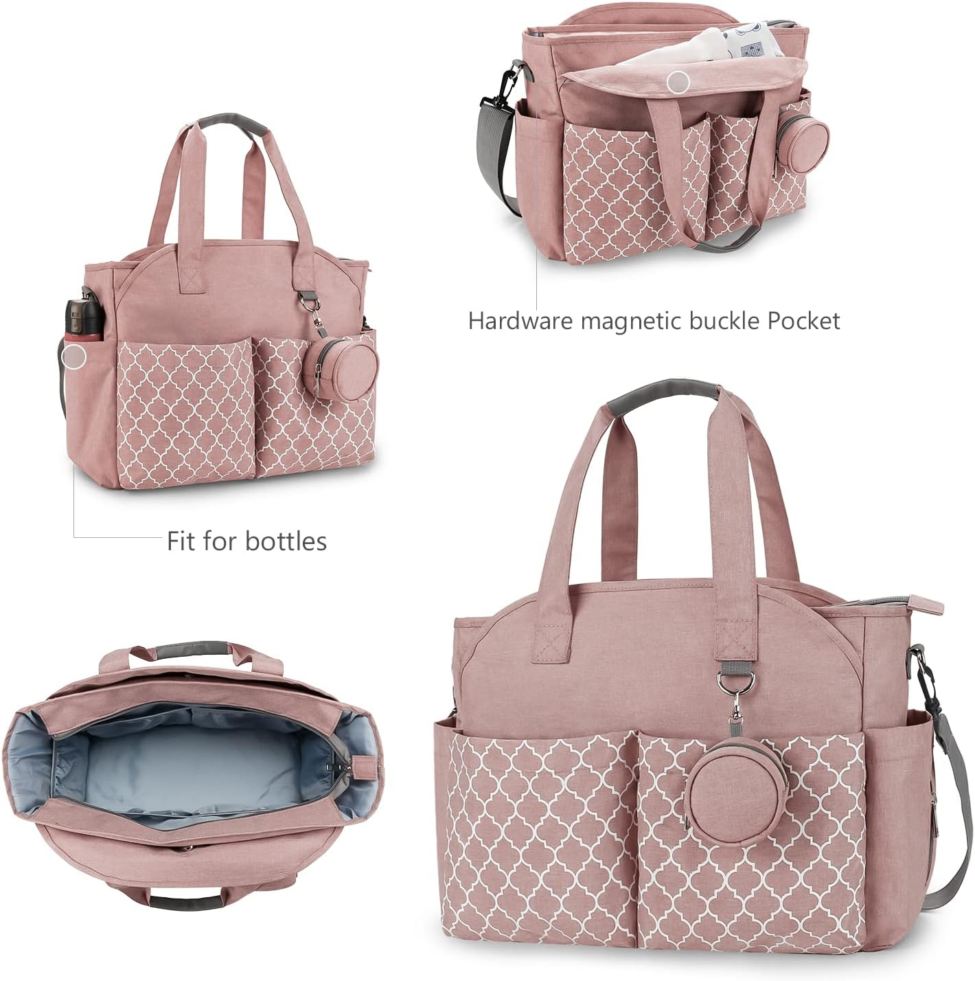 Lmbabter Diaper Bag Tote with Changing Station Upgrade Multi-Function Baby Bag with Adjustable Shoulder Strap - Beige image number 6