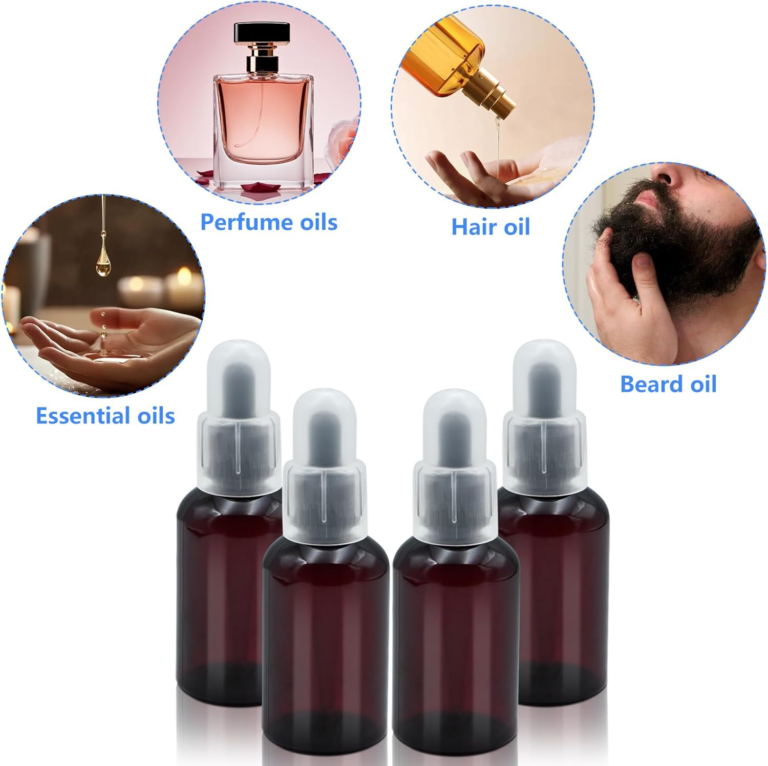 Askbed 4 Pack 2 Oz (50Ml) Amber Plastic Essential Dropper Bottles with Funnel, Labels for Liquid Storage image number 2